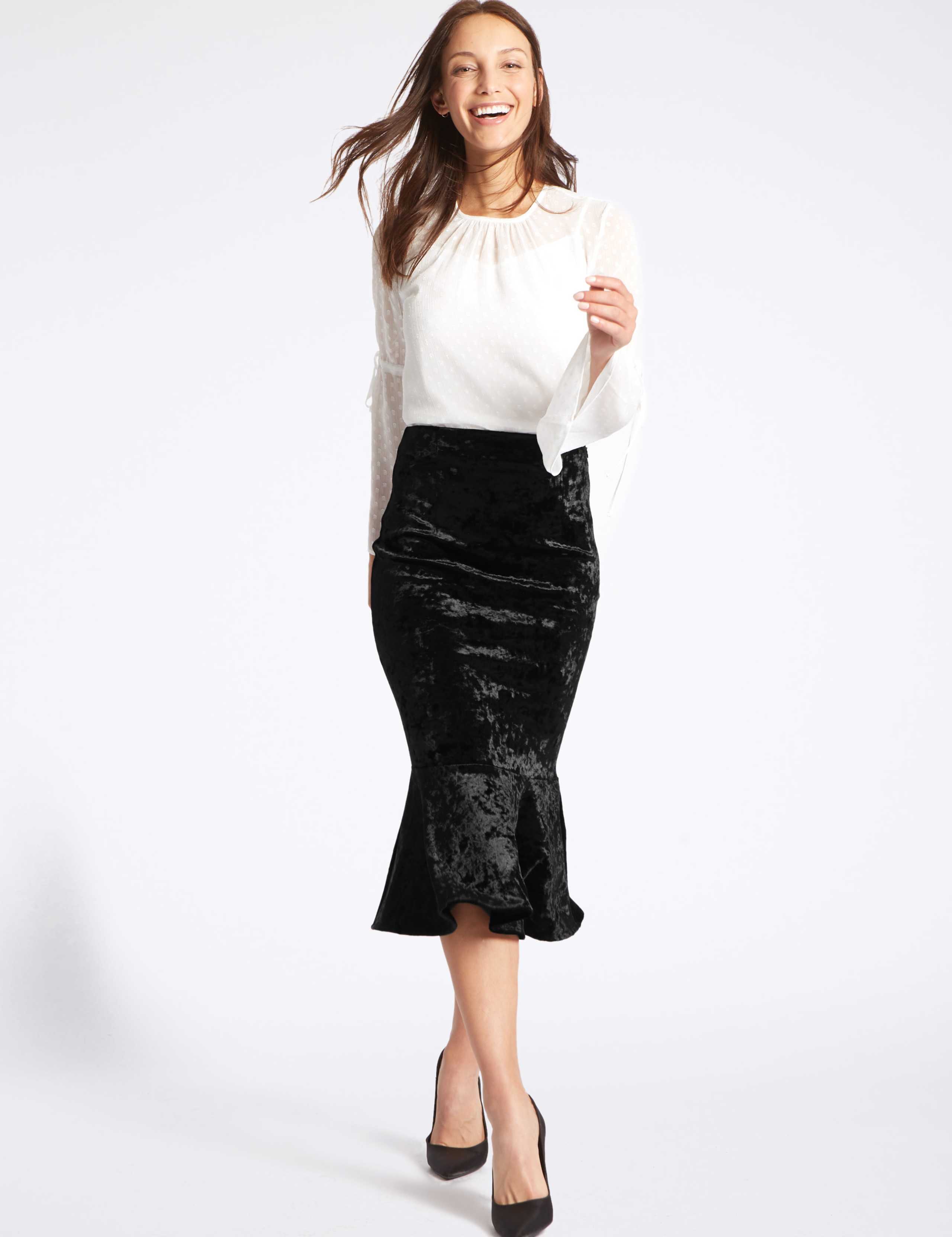 Velvet Fishtail Midi Skirt 1 of 5