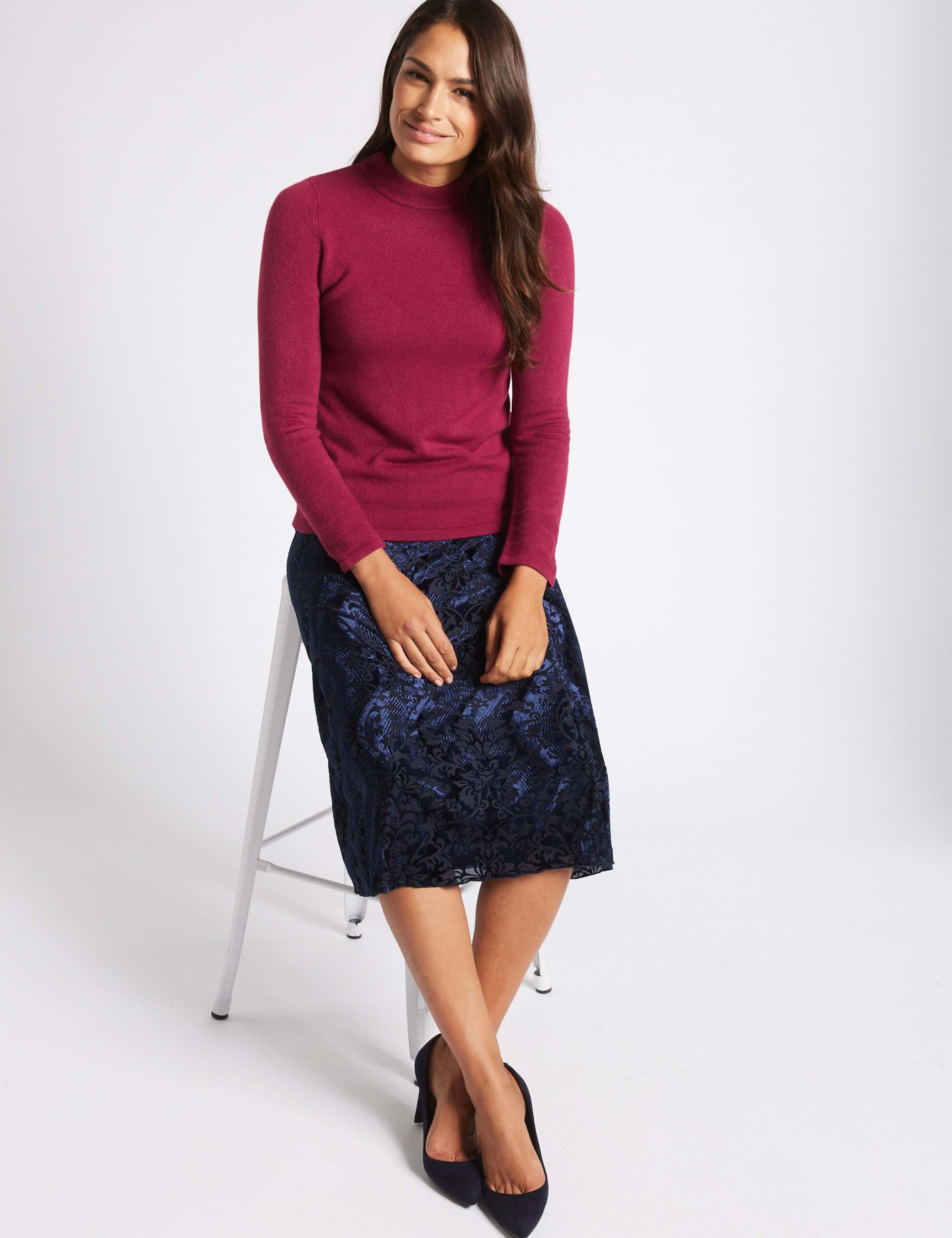 Tonal Floral Print A-Line Midi Skirt 3 of 5