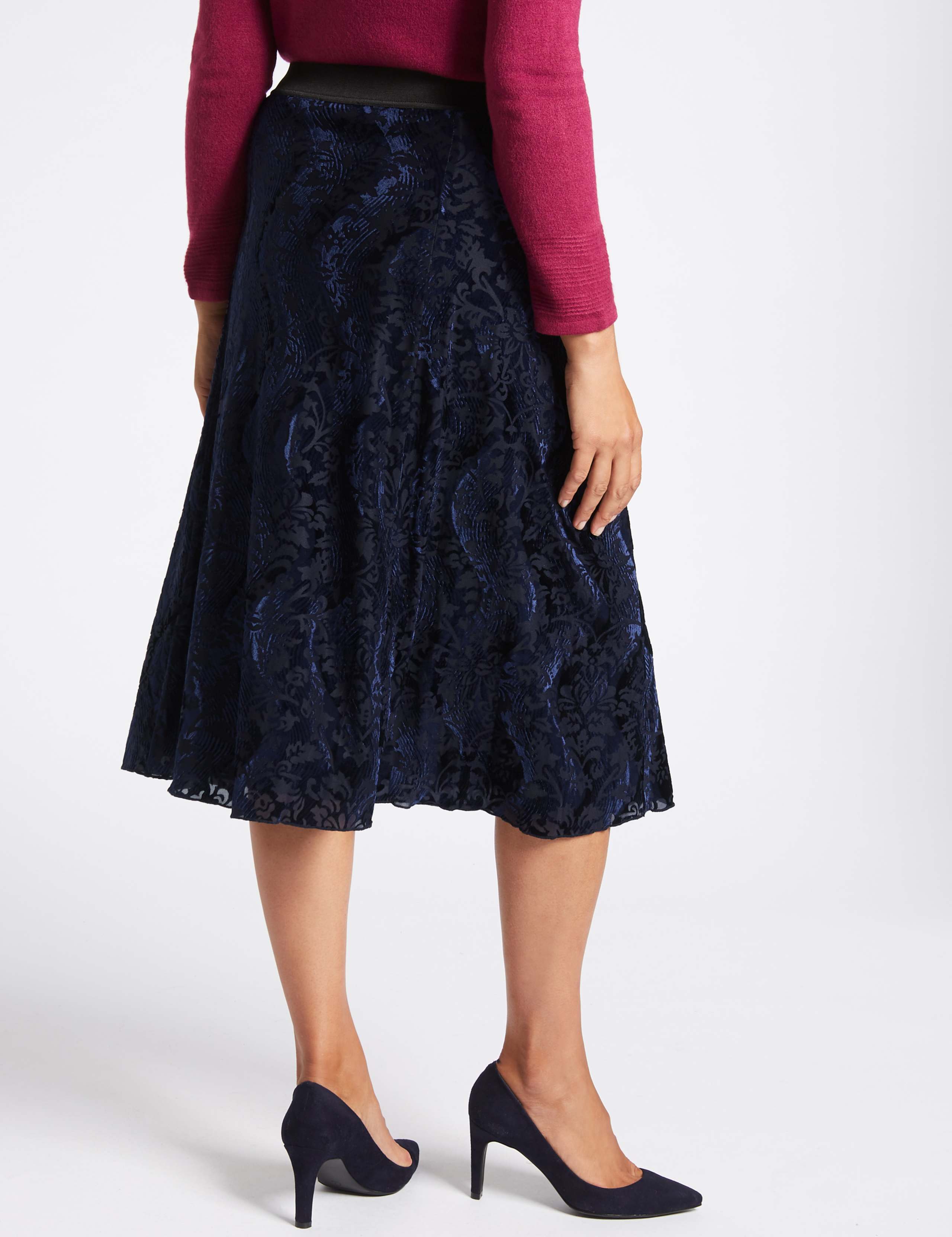 Tonal Floral Print A-Line Midi Skirt 4 of 5