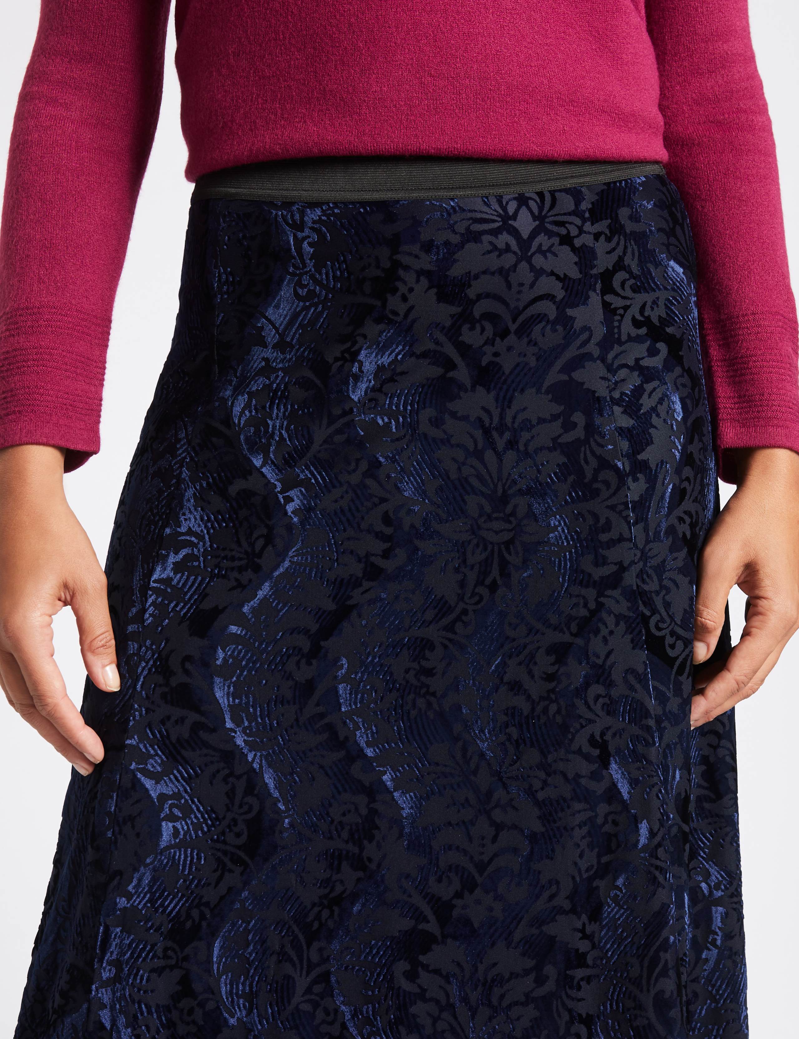 Tonal Floral Print A-Line Midi Skirt 5 of 5