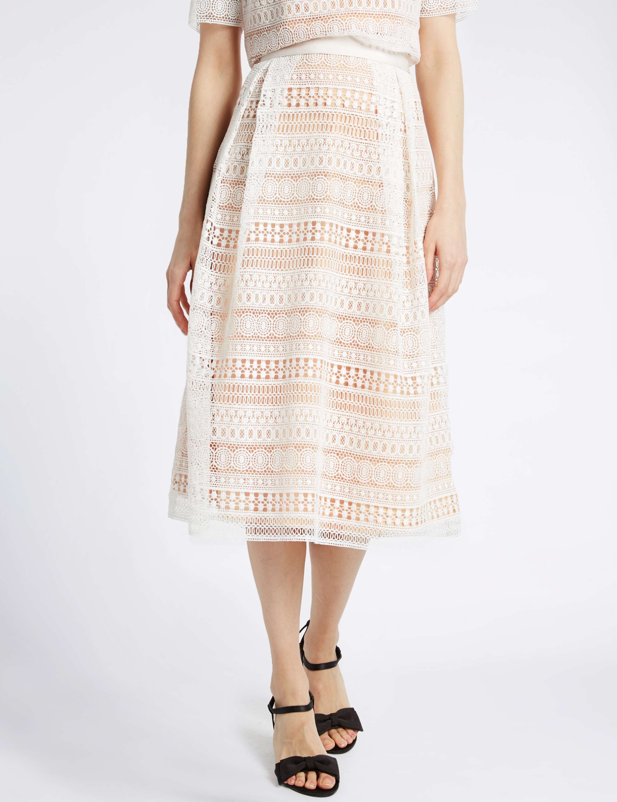 Lace Cutwork A-Line Midi Skirt 3 of 5