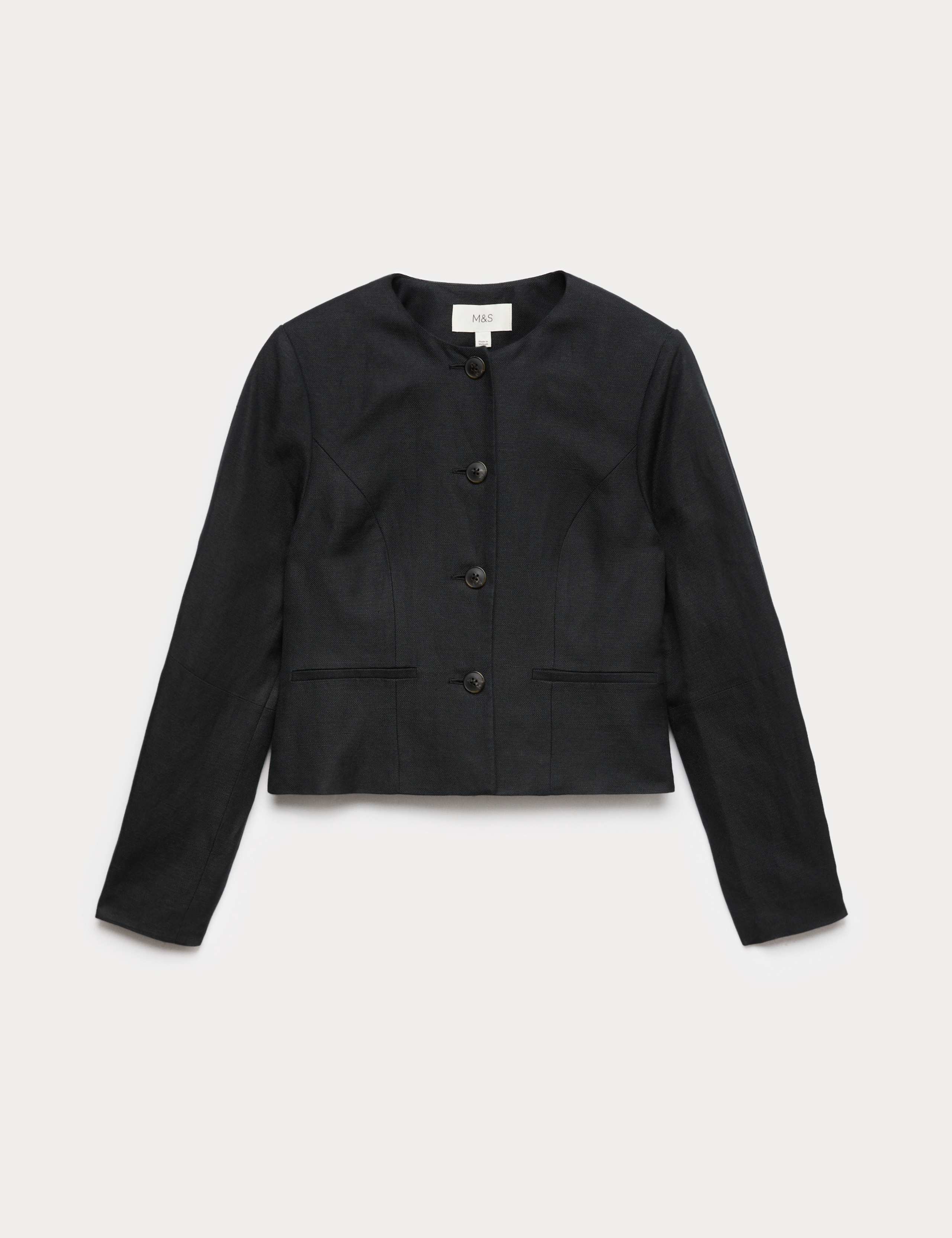 Linen Viscose Blend Collarless Jacket 2 of 6