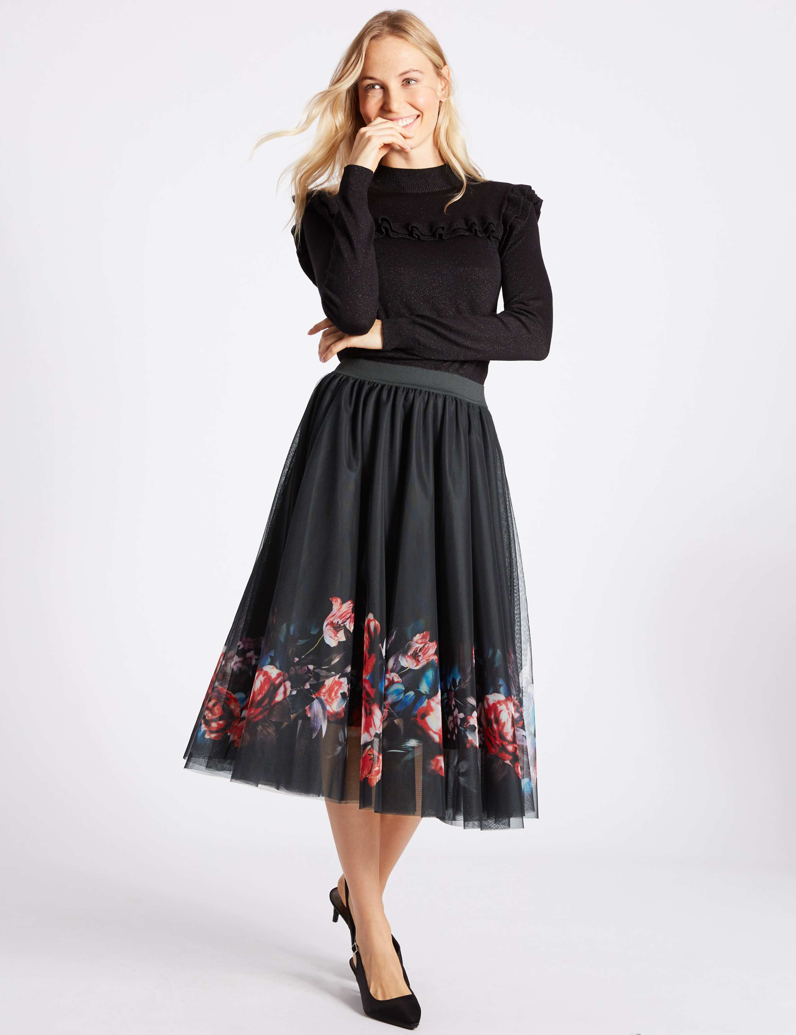 Floral Print A-Line Midi Skirt M&S Collection M&S