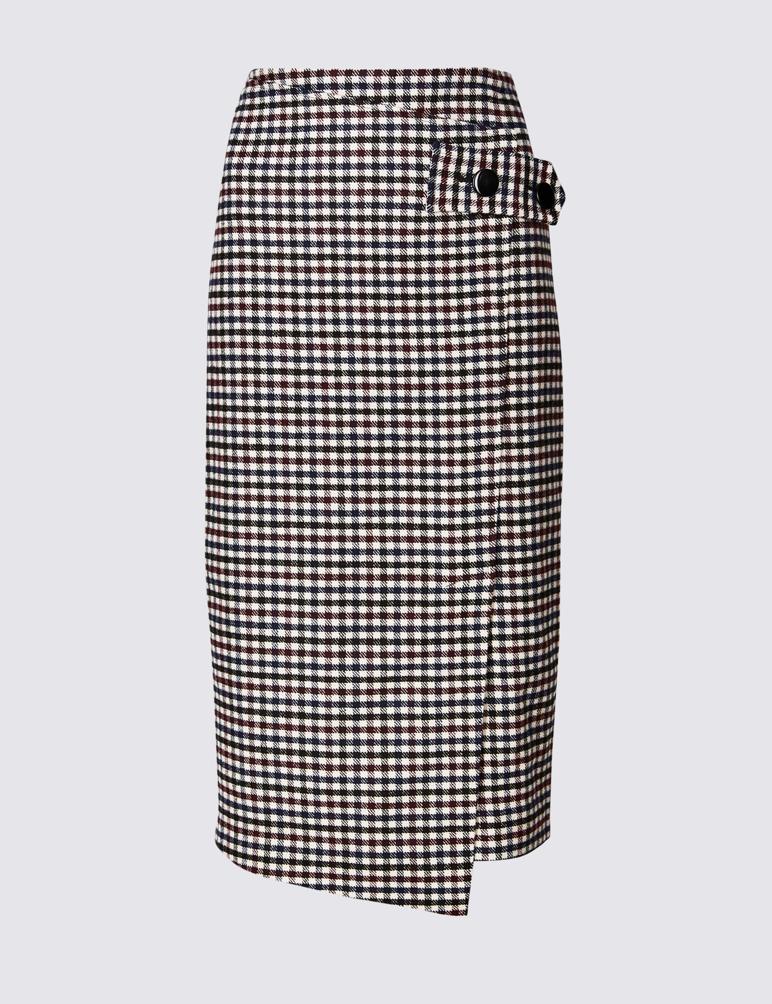 Checked Pencil Midi Skirt with Wool 2 of 5