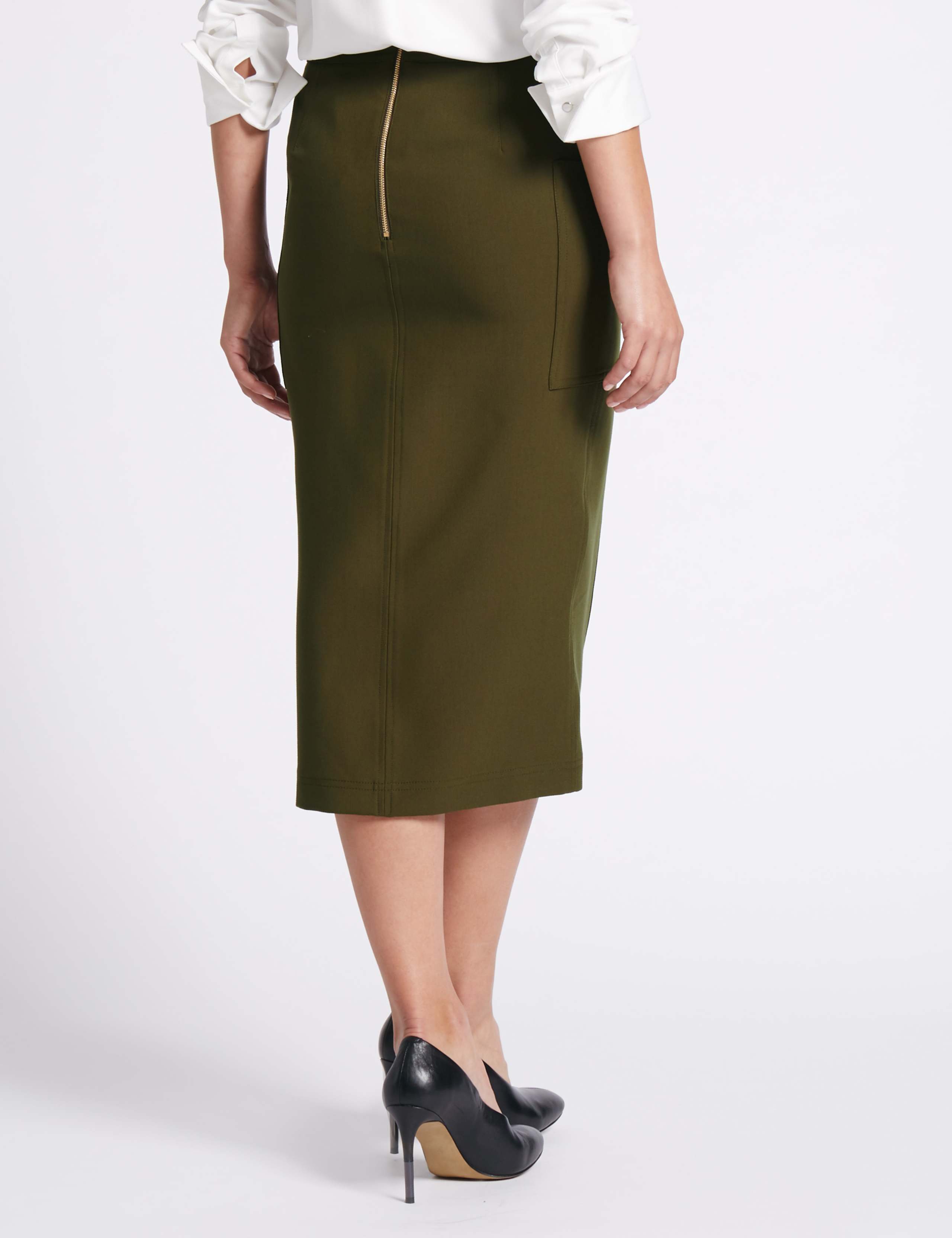 Front Split Patch Pocket Pencil Midi Skirt 4 of 5