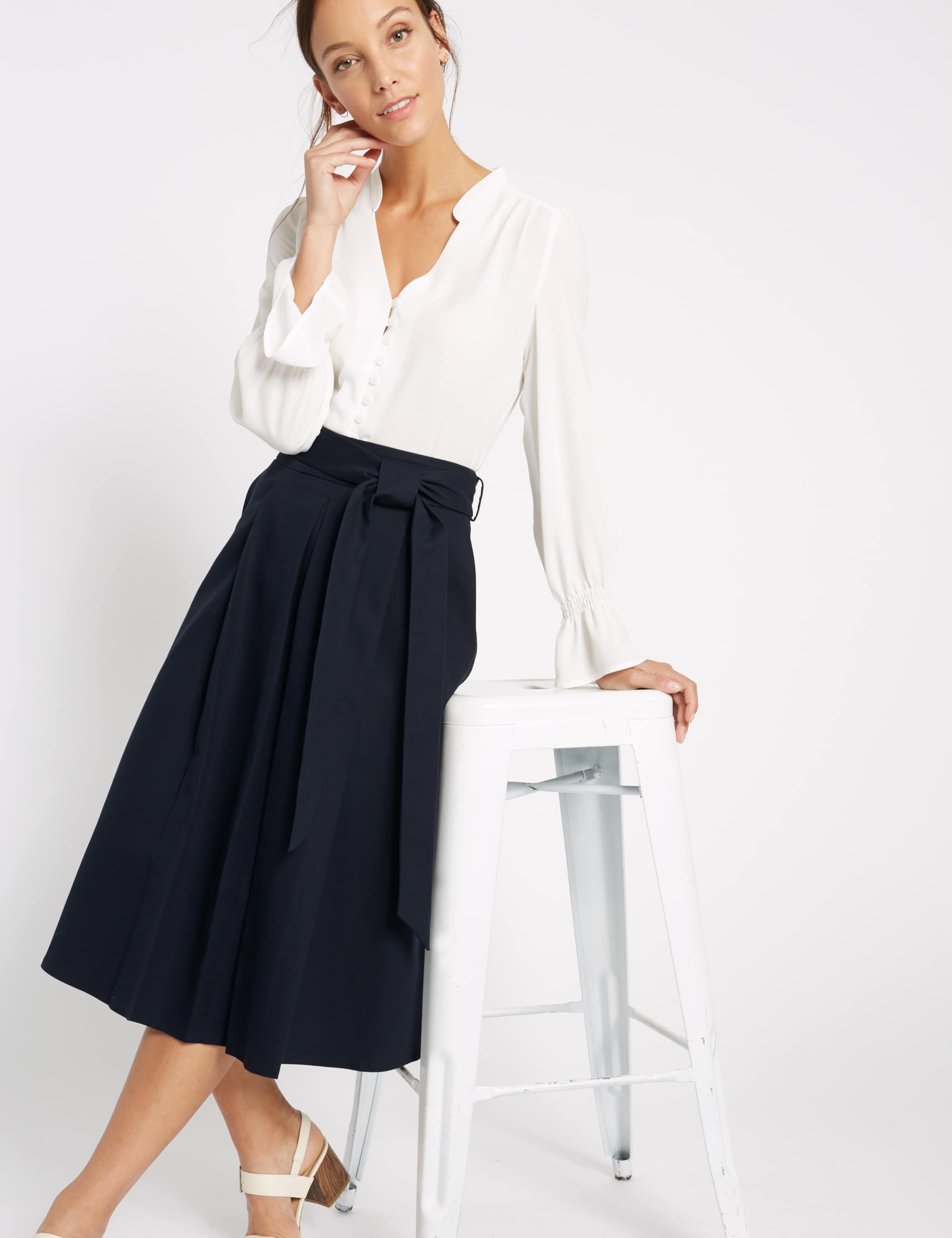 Cotton Rich Tie Detail A-Line Midi Skirt 2 of 4