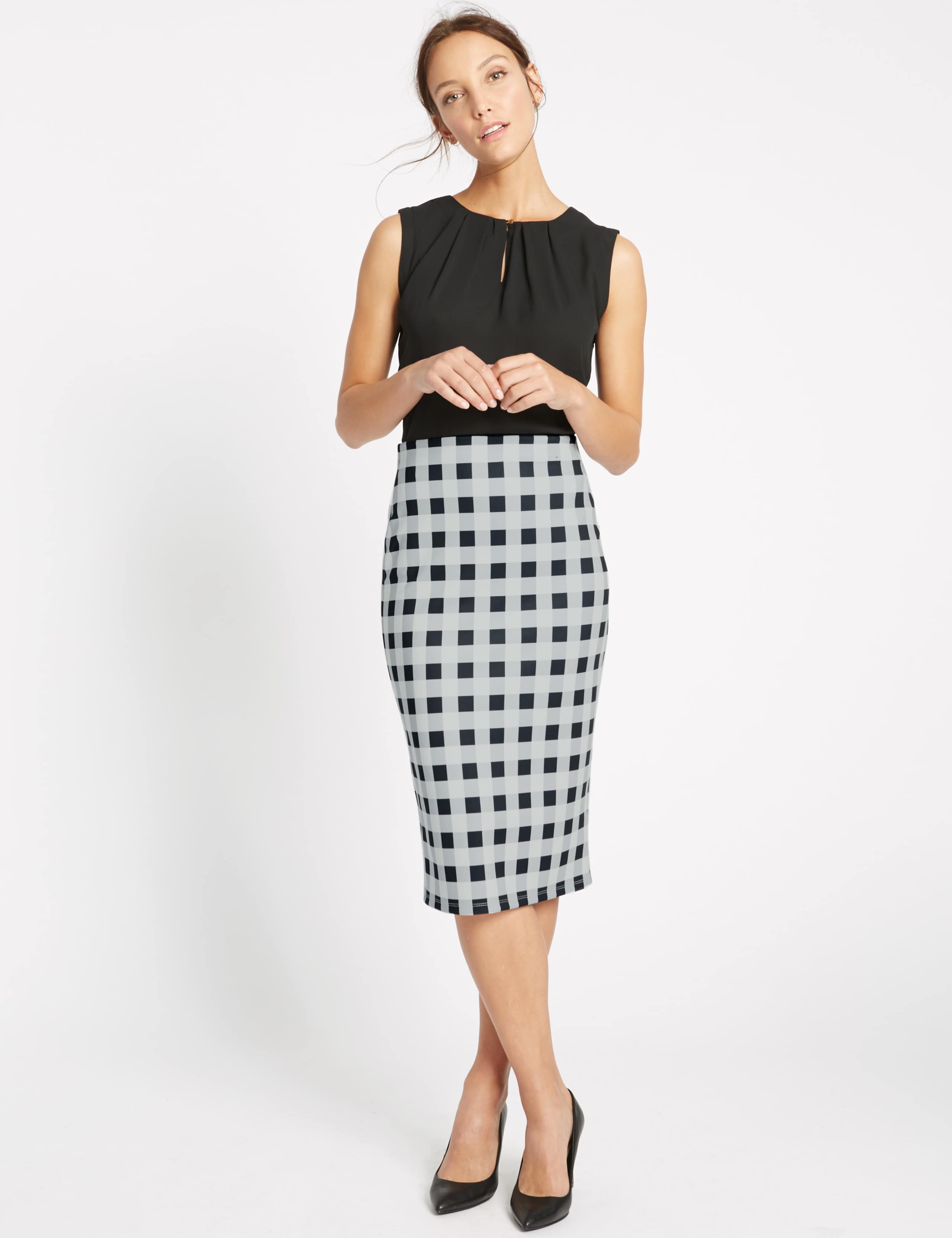 Checked Pencil Midi Skirt 1 of 5