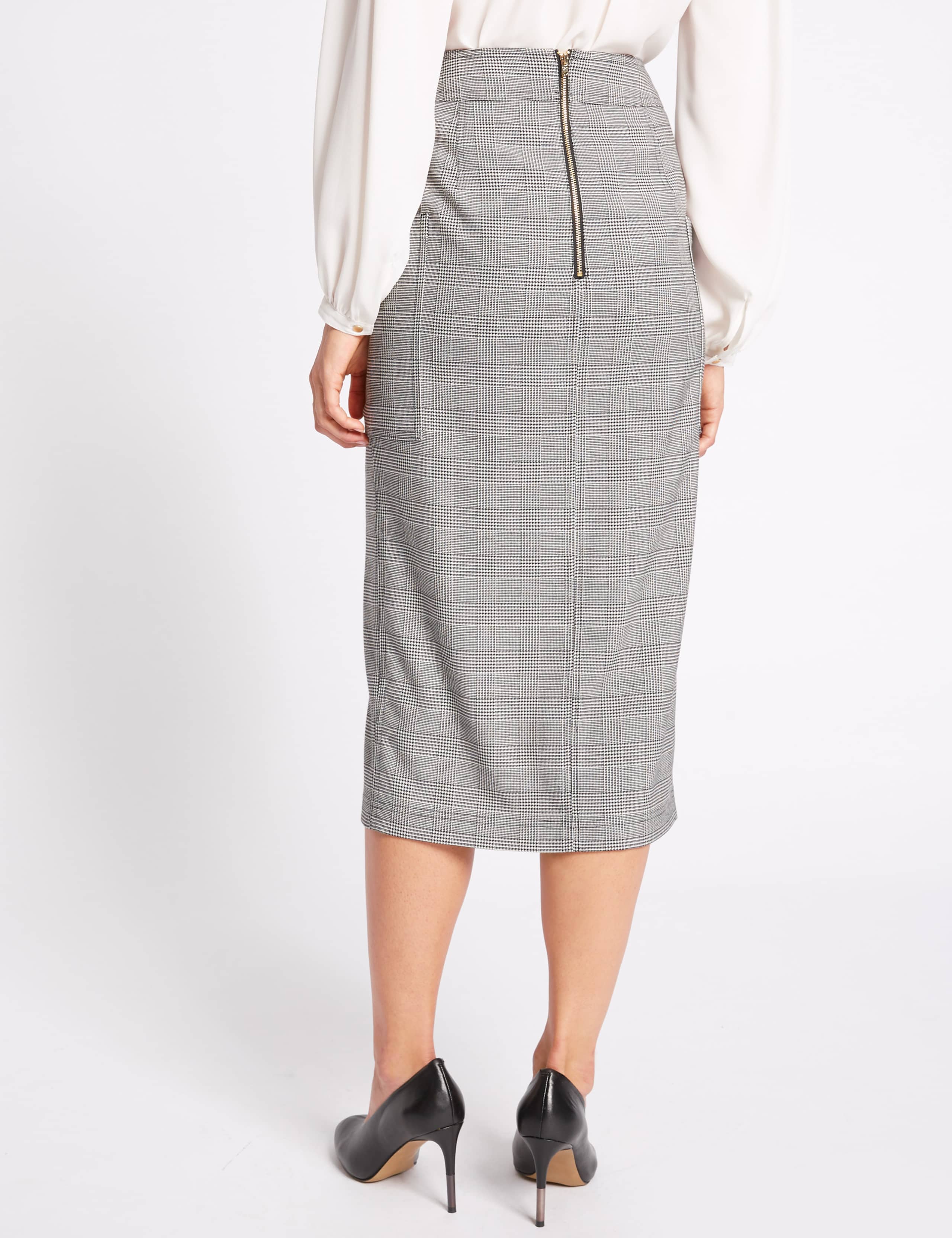 Checked Front Split Pencil Midi Skirt 4 of 5