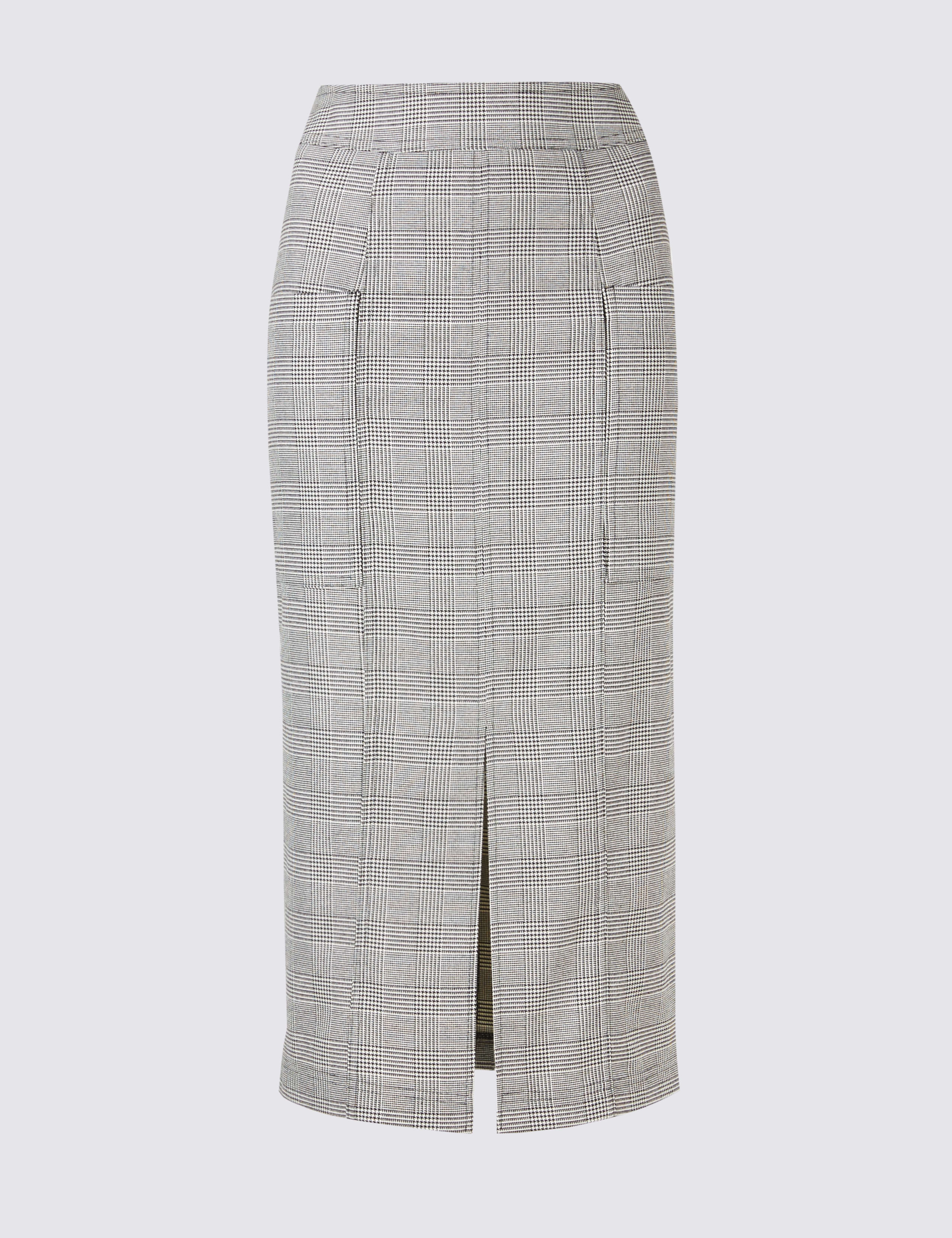 Checked Front Split Pencil Midi Skirt 2 of 5