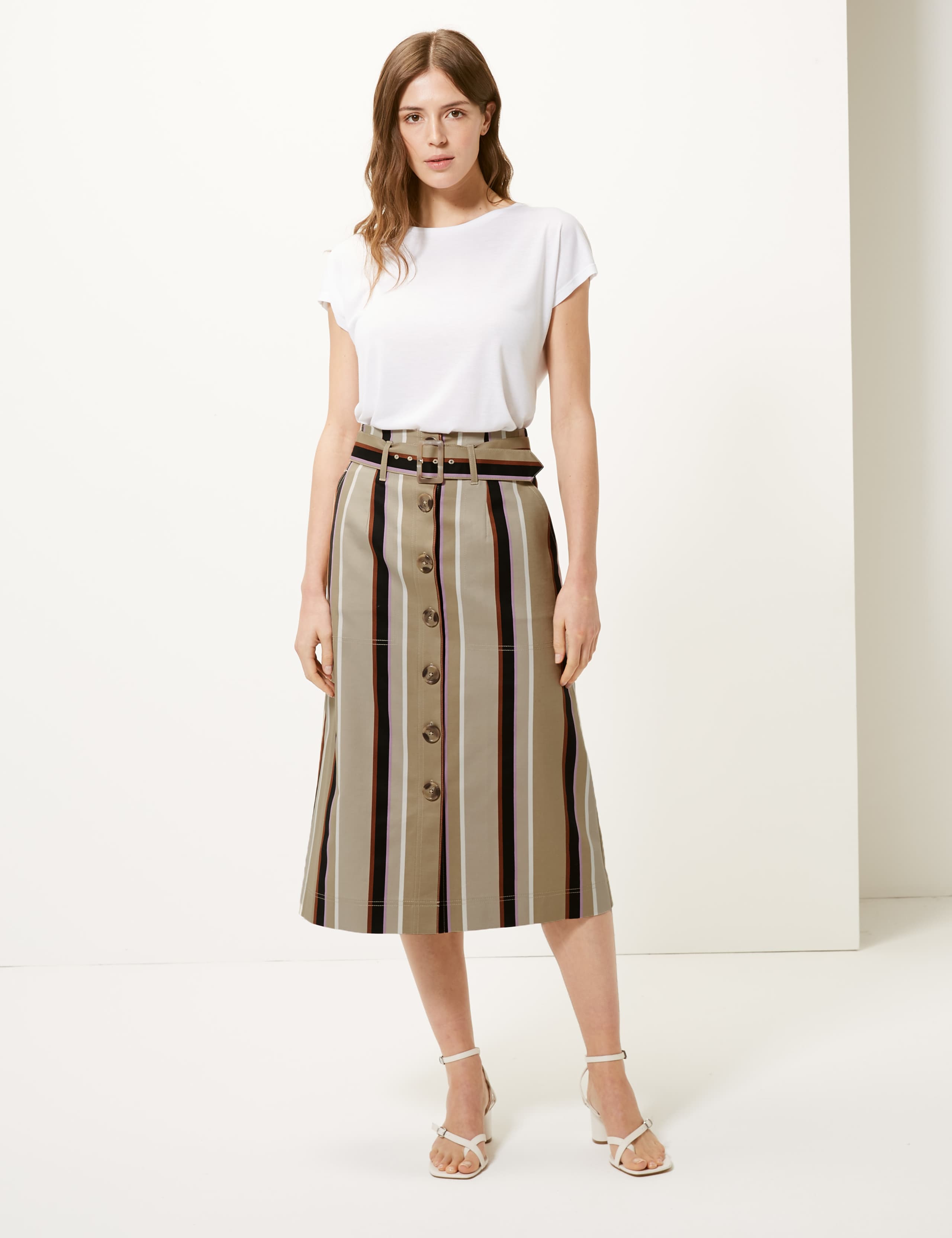 Striped Fit & Flare Midi Skirt 1 of 4