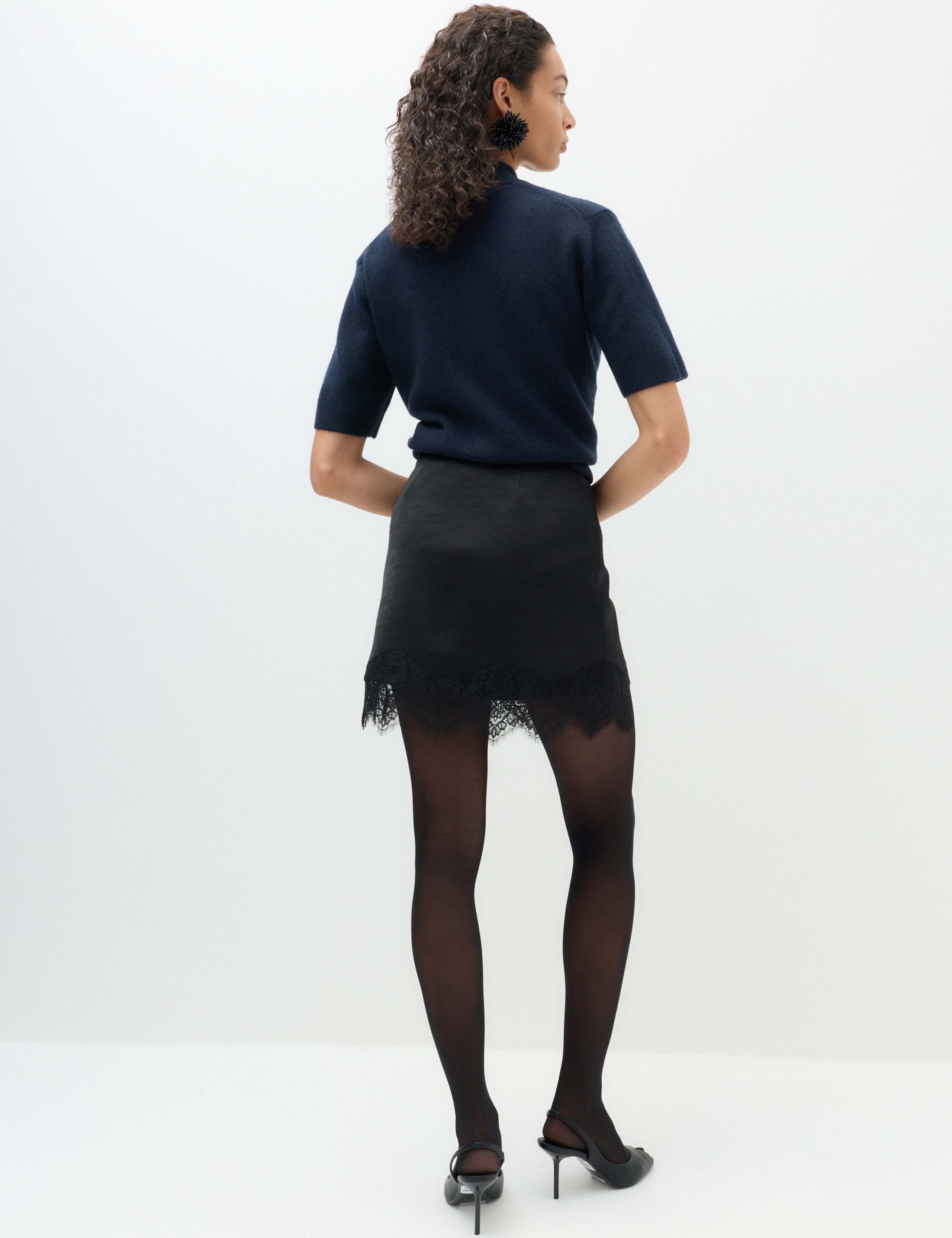 Satin Textured Lace Detail Mini Slip Skirt 4 of 4