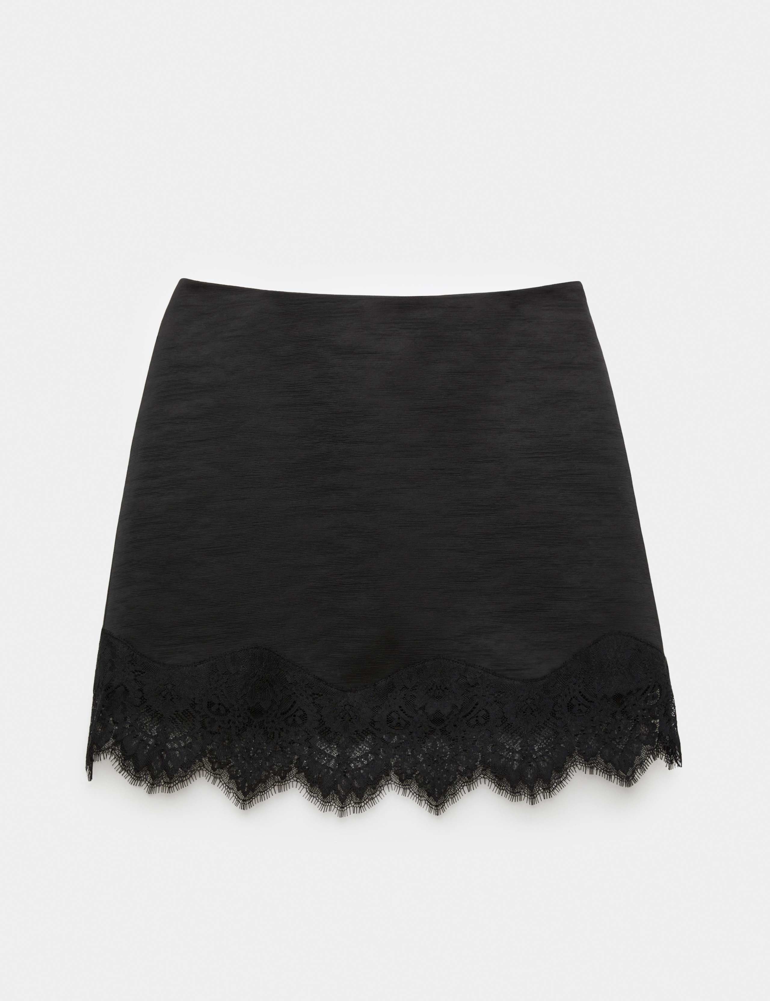 Satin Textured Lace Detail Mini Slip Skirt 2 of 4
