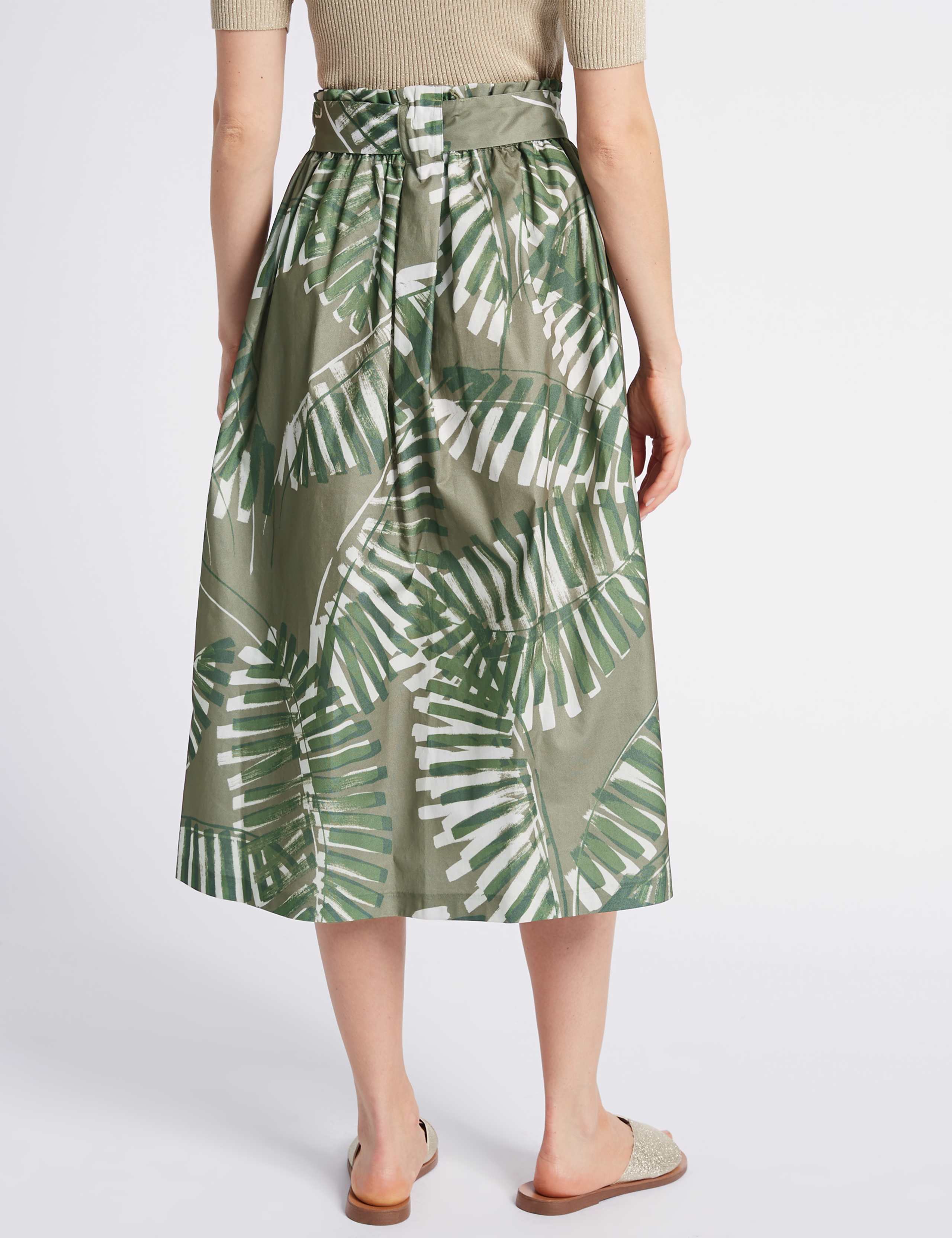 Cotton Rich Palm Print A-Line Midi Skirt 4 of 5