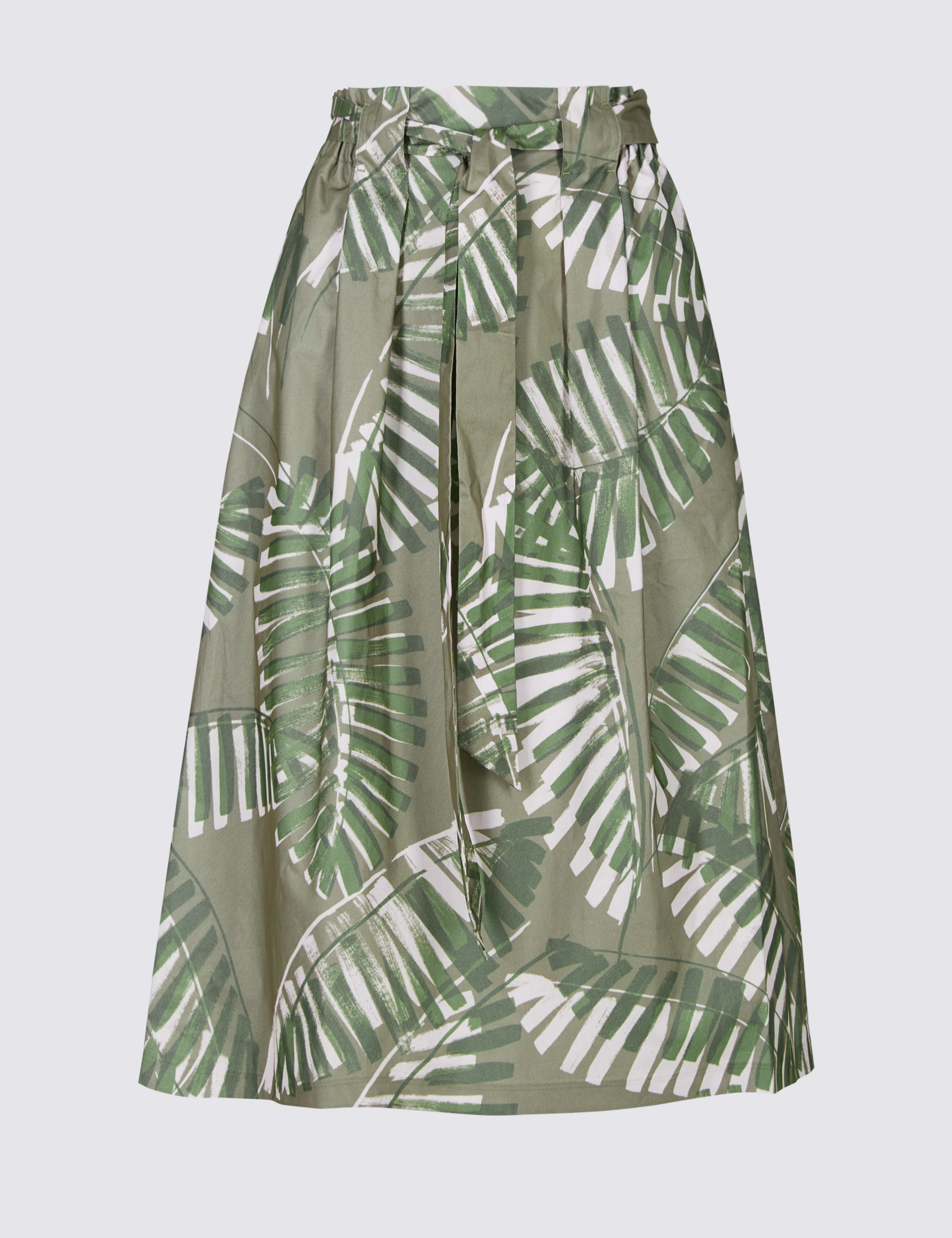 Cotton Rich Palm Print A-Line Midi Skirt 2 of 5