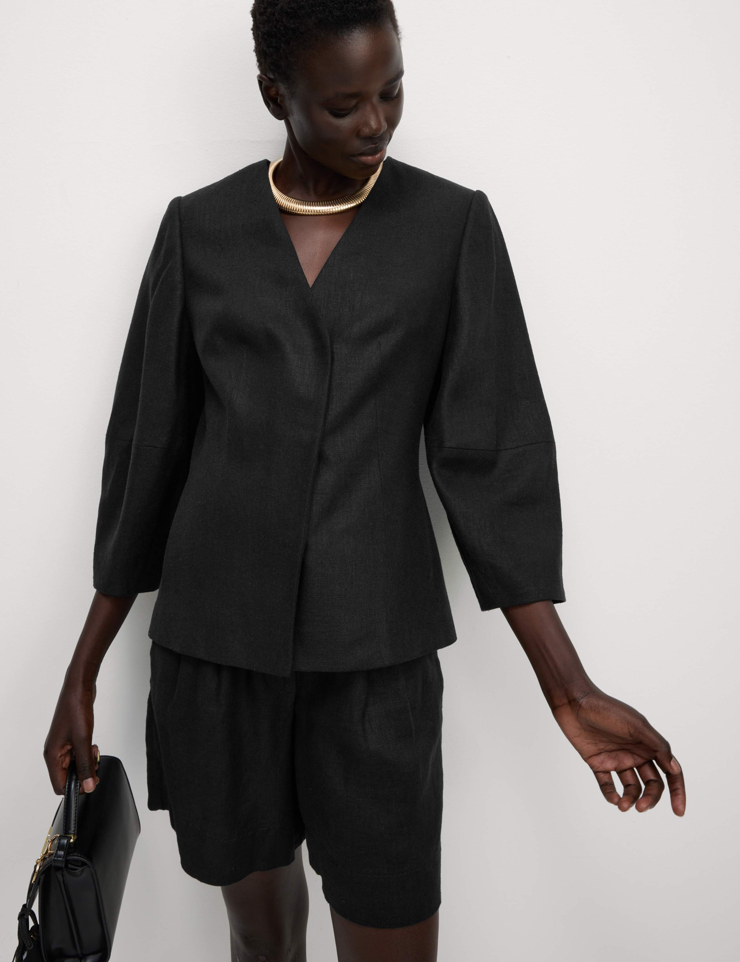 Linen Rich Tailored Collarless Blazer 3 of 4