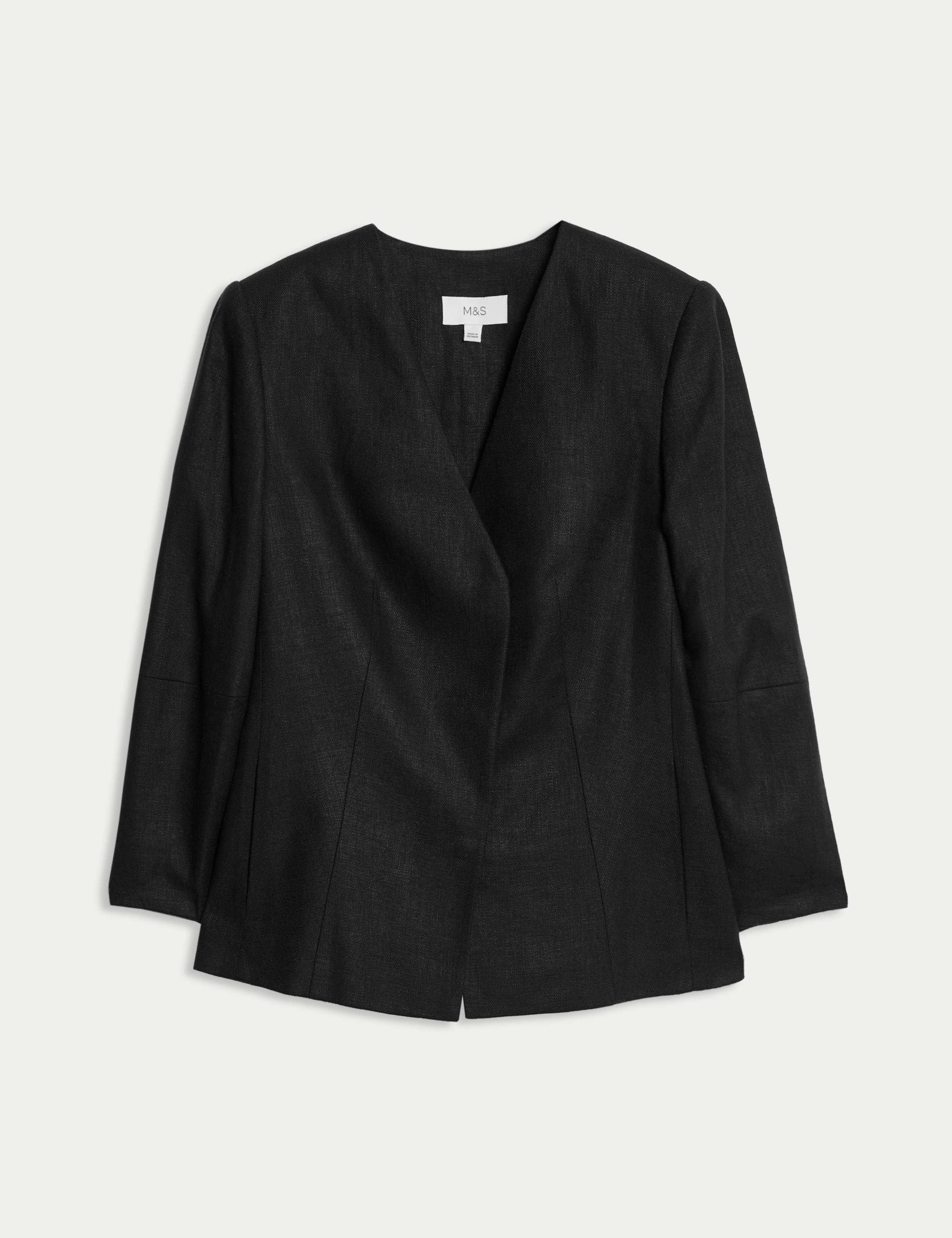 Linen Rich Tailored Collarless Blazer 2 of 4