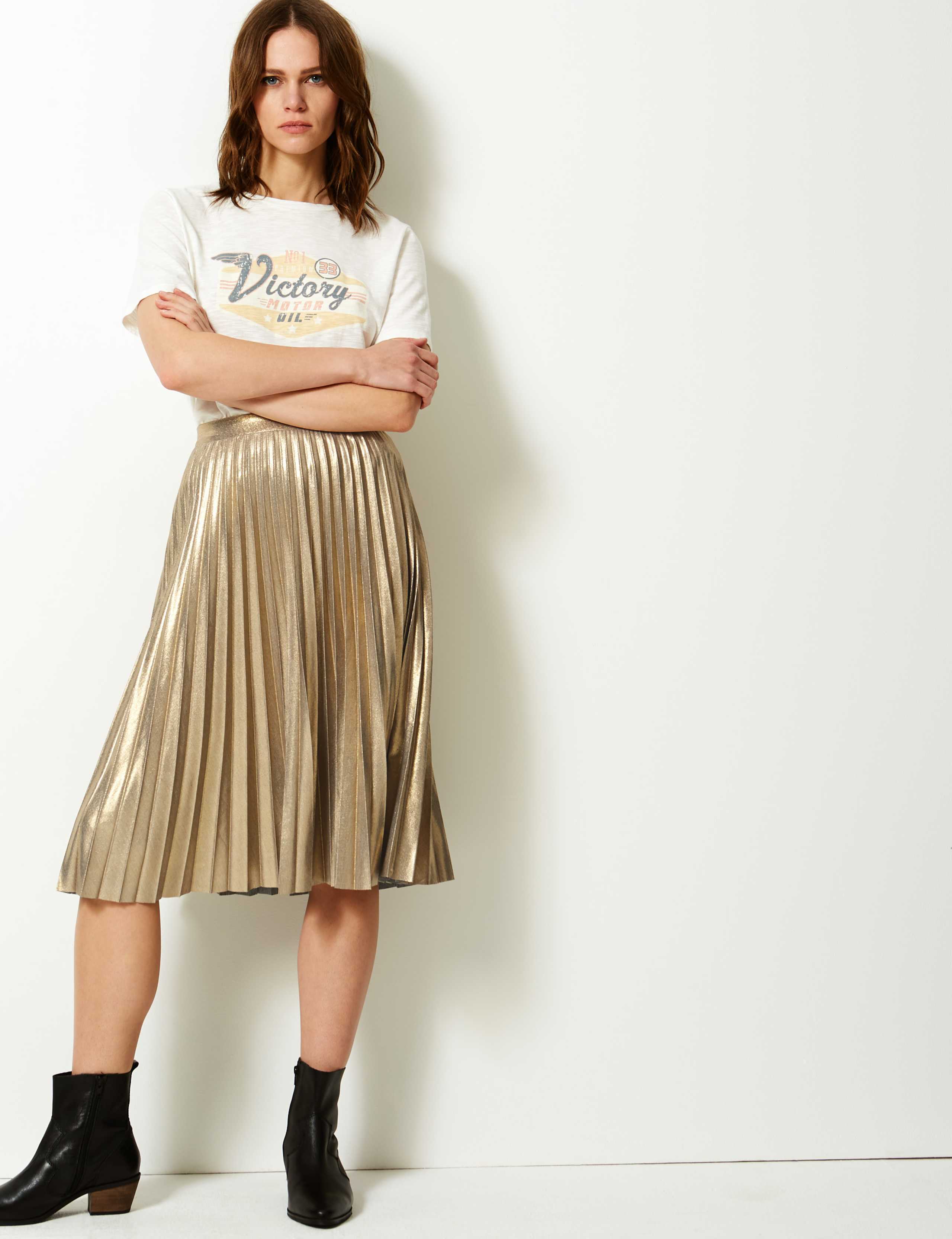 Metallic Jersey Pleated Skirt 1 of 3