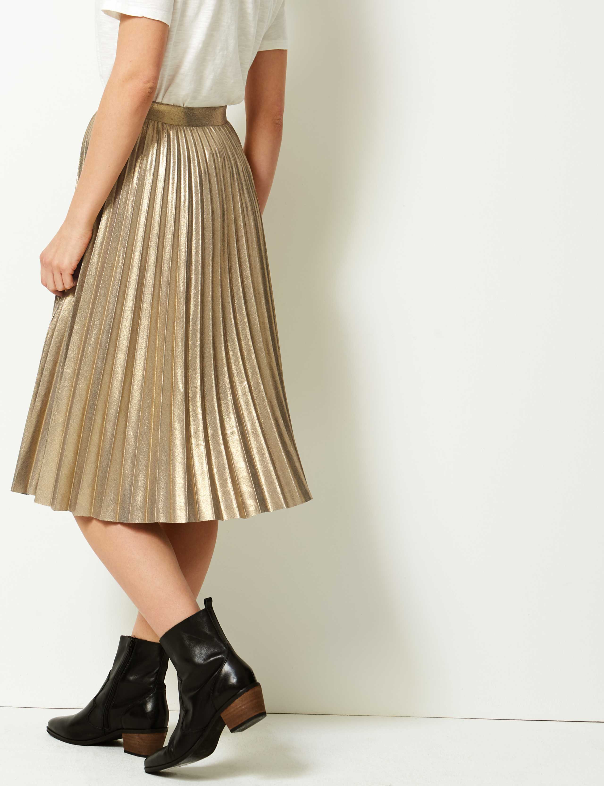 Metallic Jersey Pleated Skirt 2 of 3