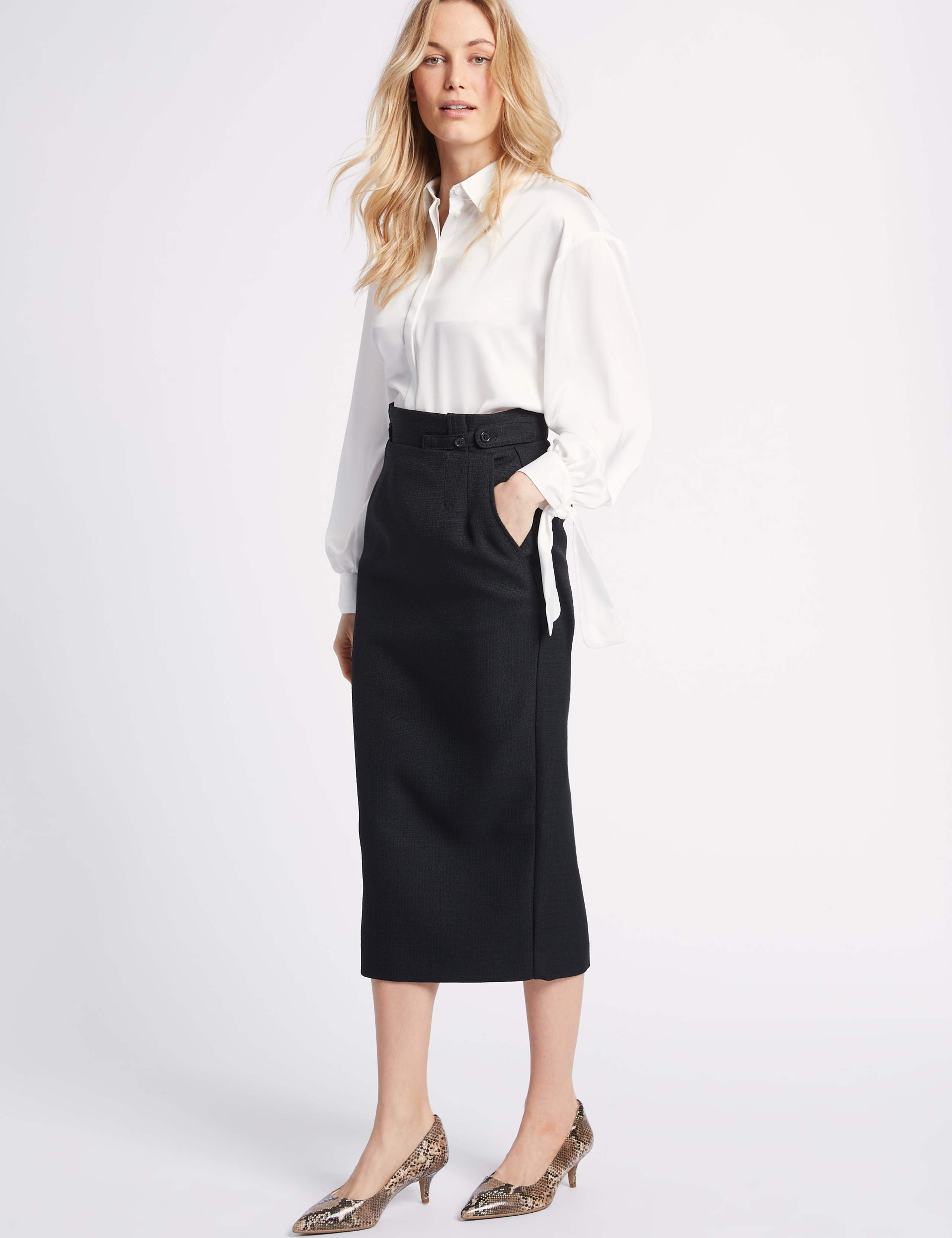 Textured Pencil Midi Skirt 3 of 5