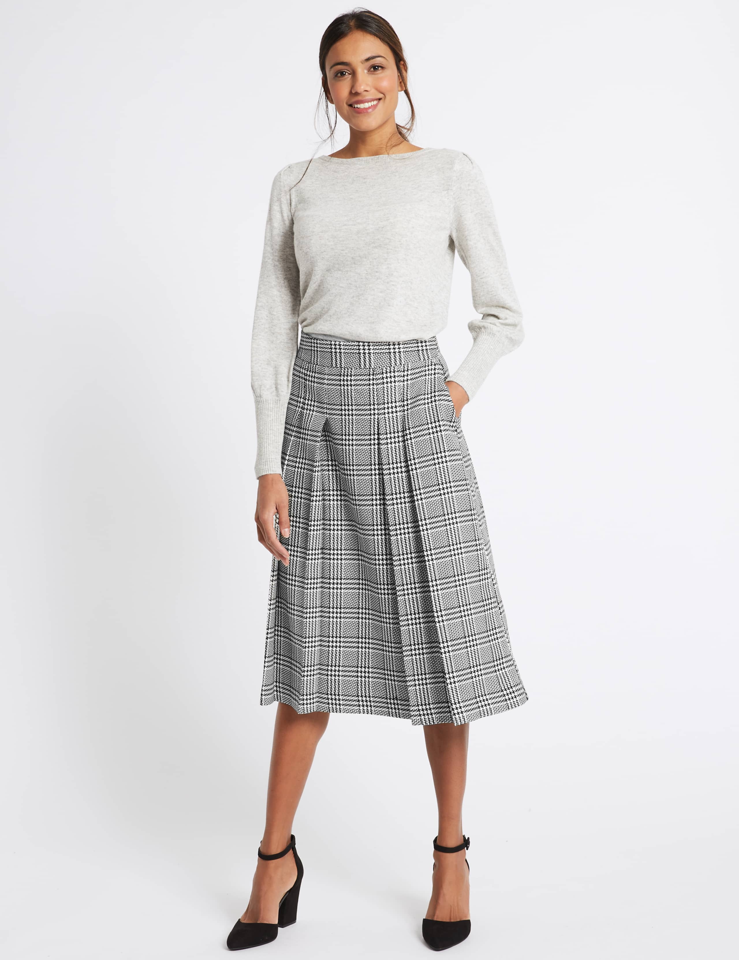 Pleated Check A-Line Midi Skirt 1 of 5