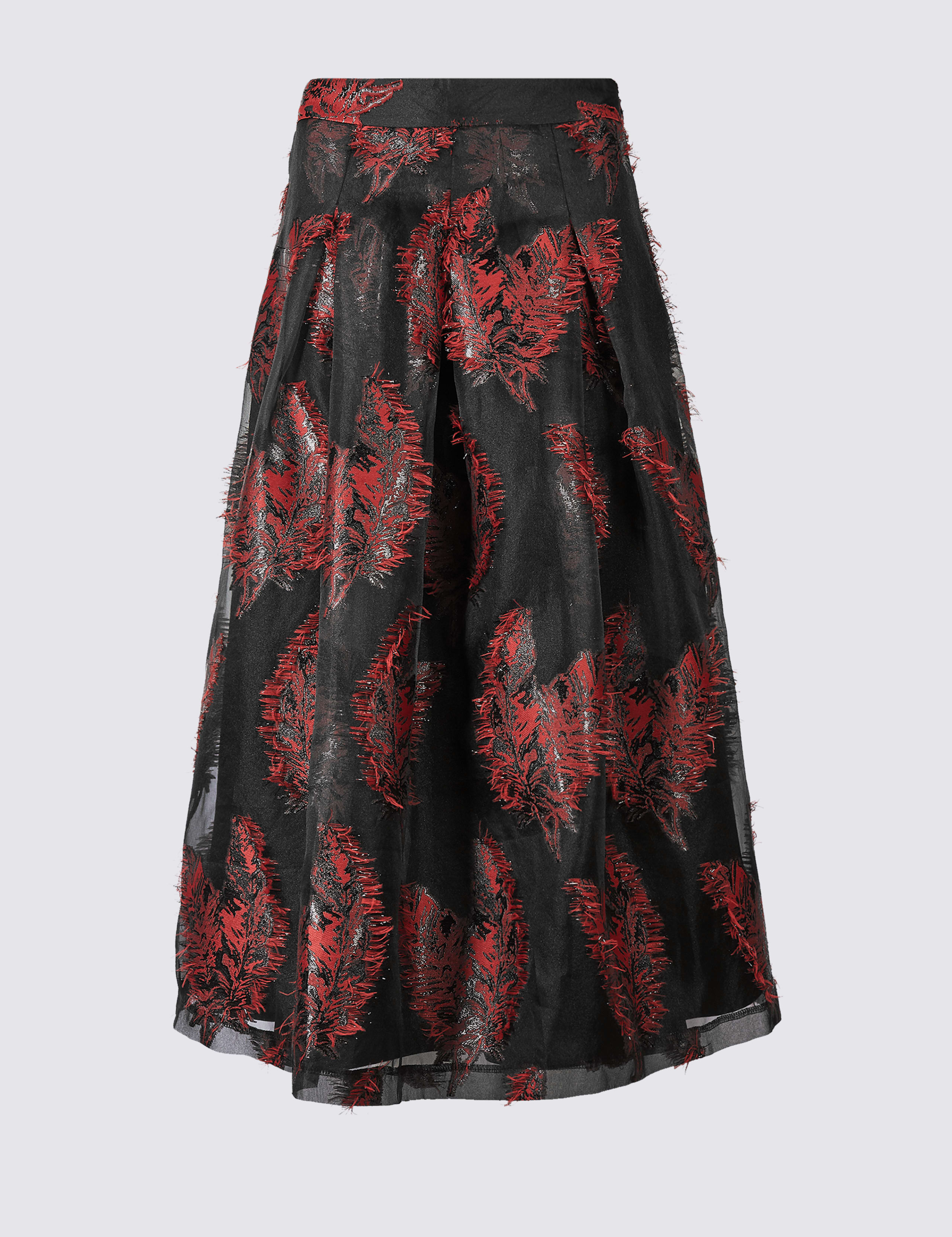 Feather Flared Jacquard A-Line Midi Skirt 2 of 5
