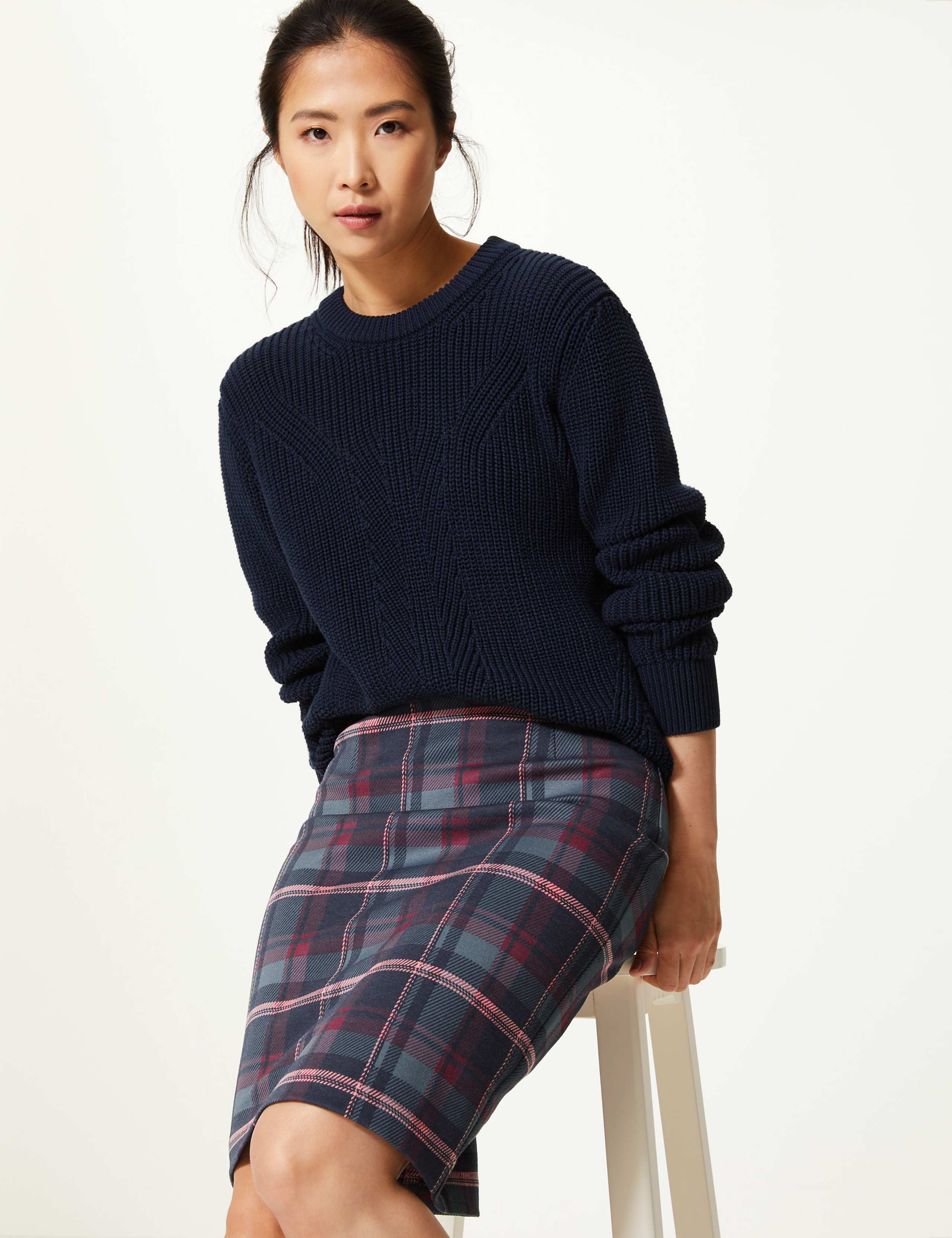 Jersey Checked Pencil Skirt 1 of 3