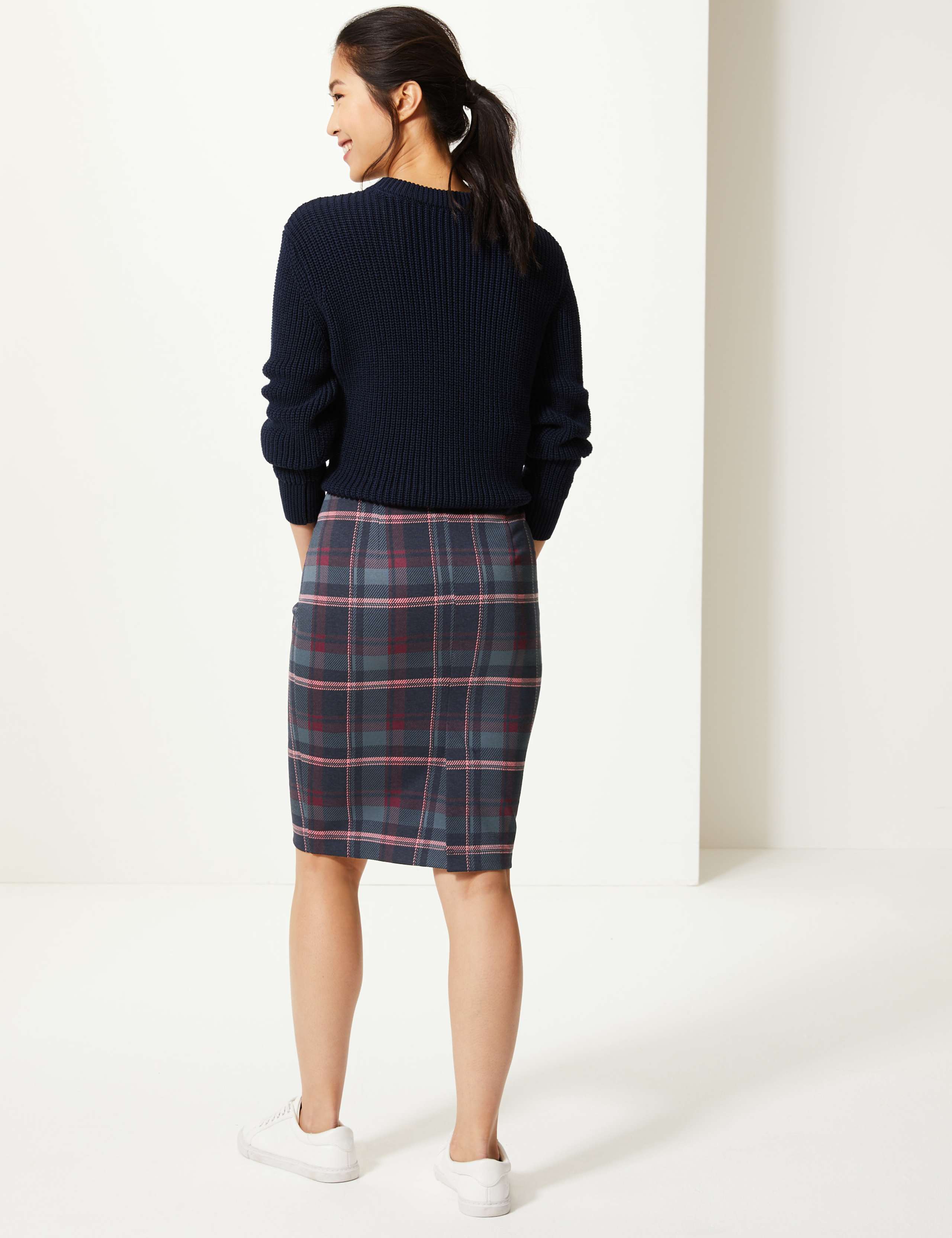 Jersey Checked Pencil Skirt 2 of 3