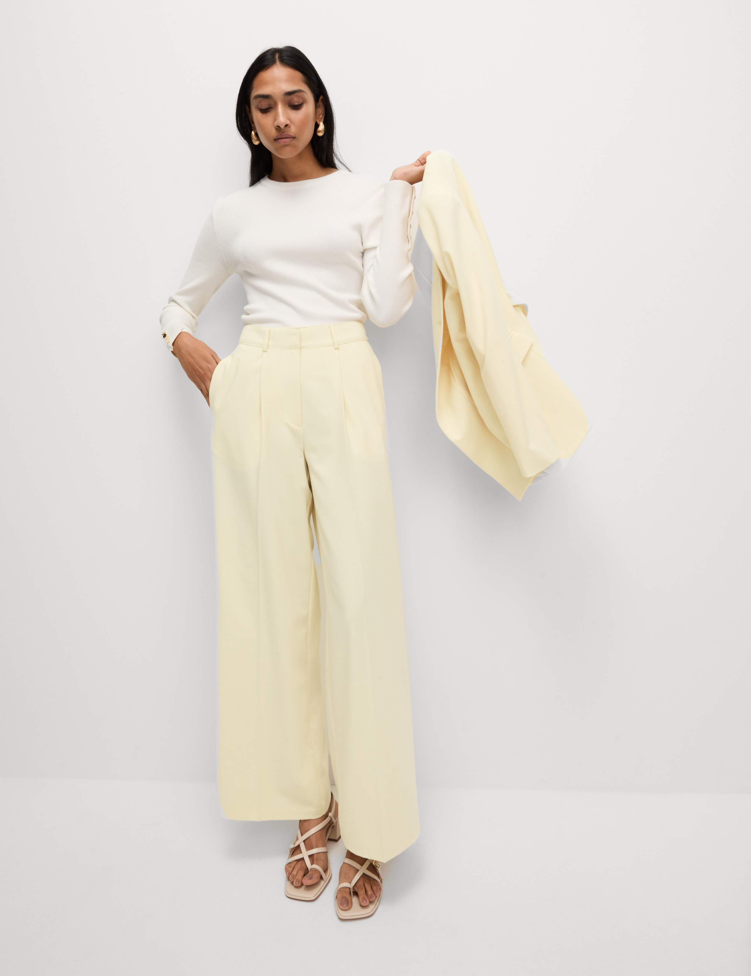 Woven Pleat Front Wide Leg Trousers 1 of 4