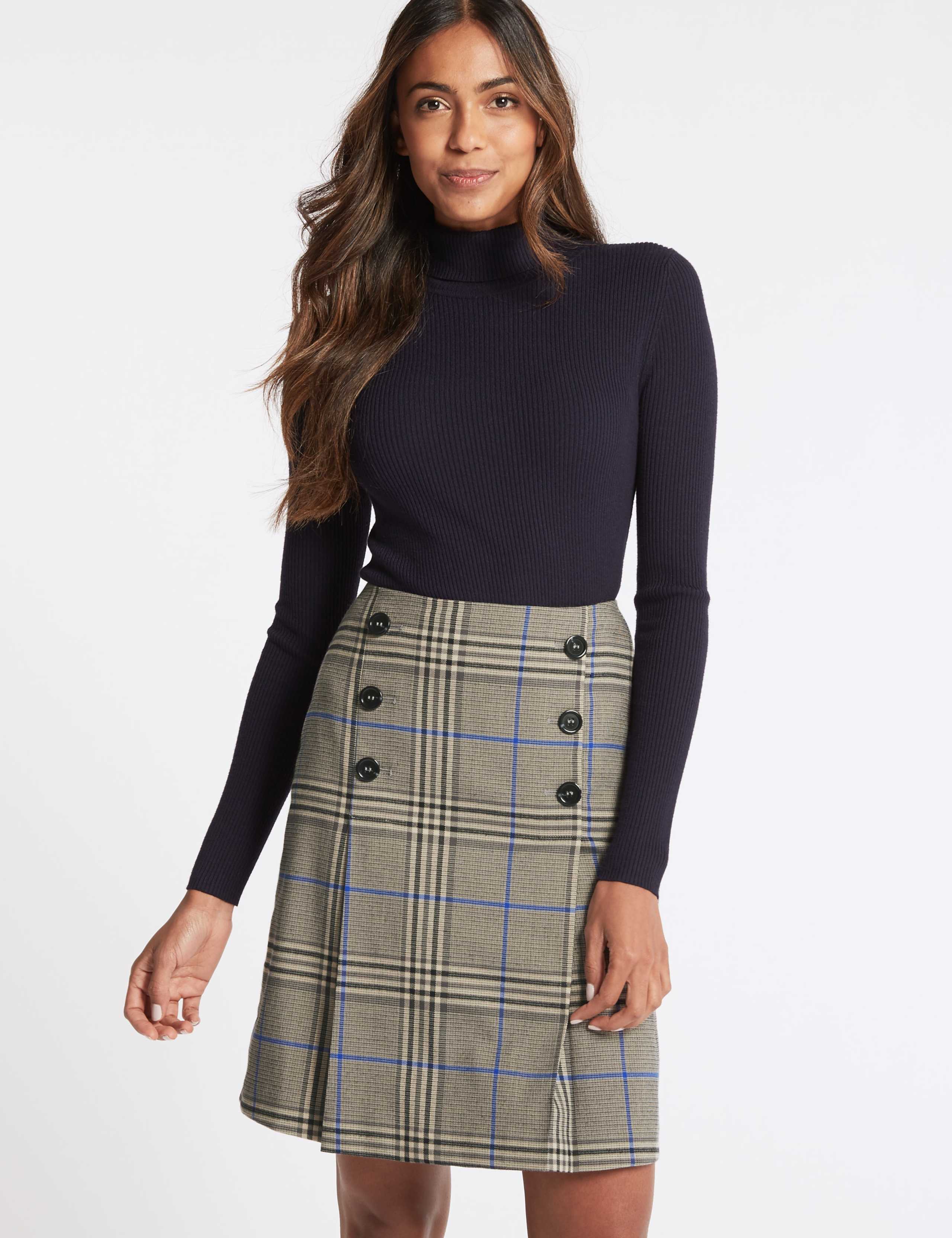Checked Button Front A-Line Mini Skirt 4 of 6