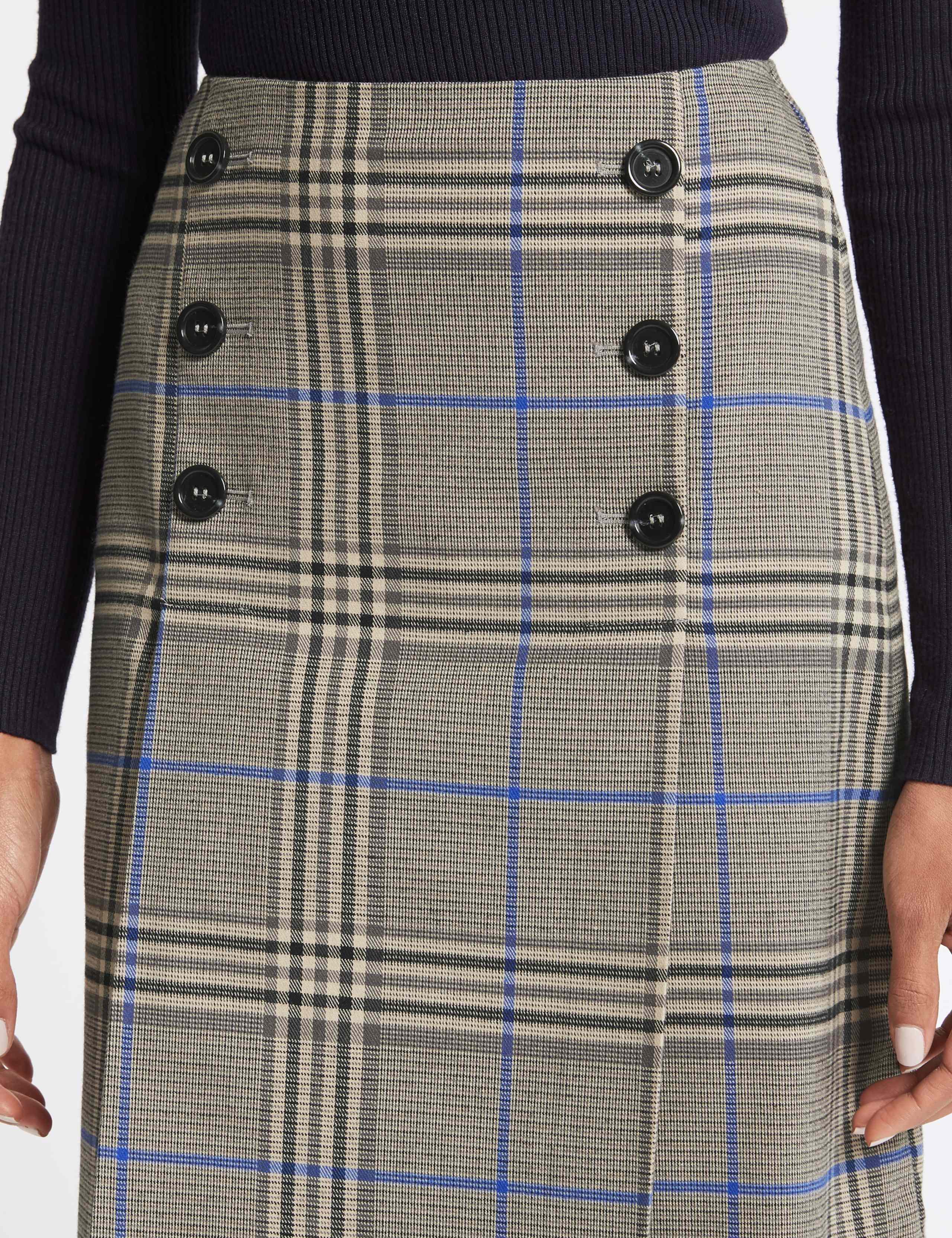 Checked Button Front A-Line Mini Skirt 6 of 6