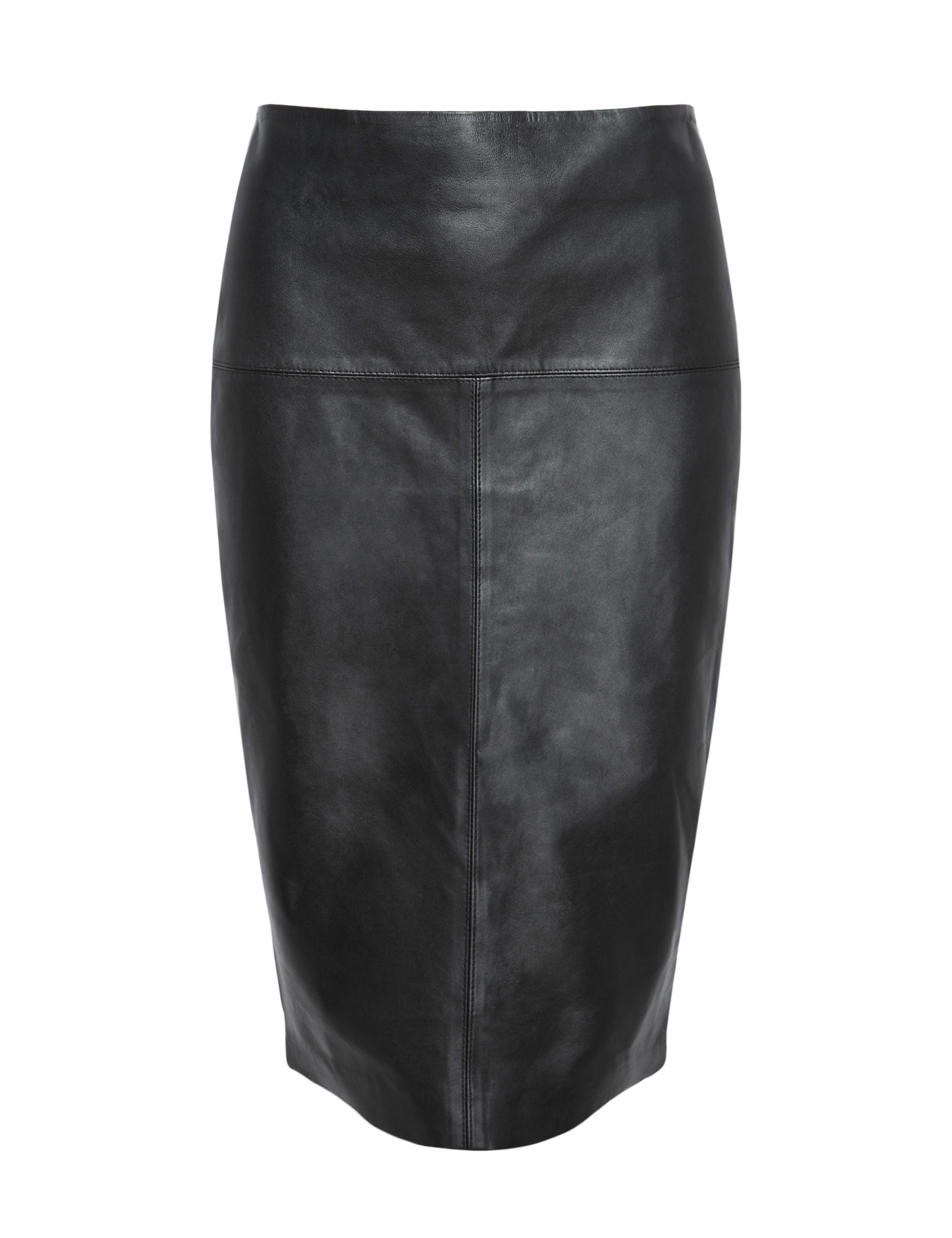Knee Length Ponte Pencil Skirt with Leather Front 4 of 6