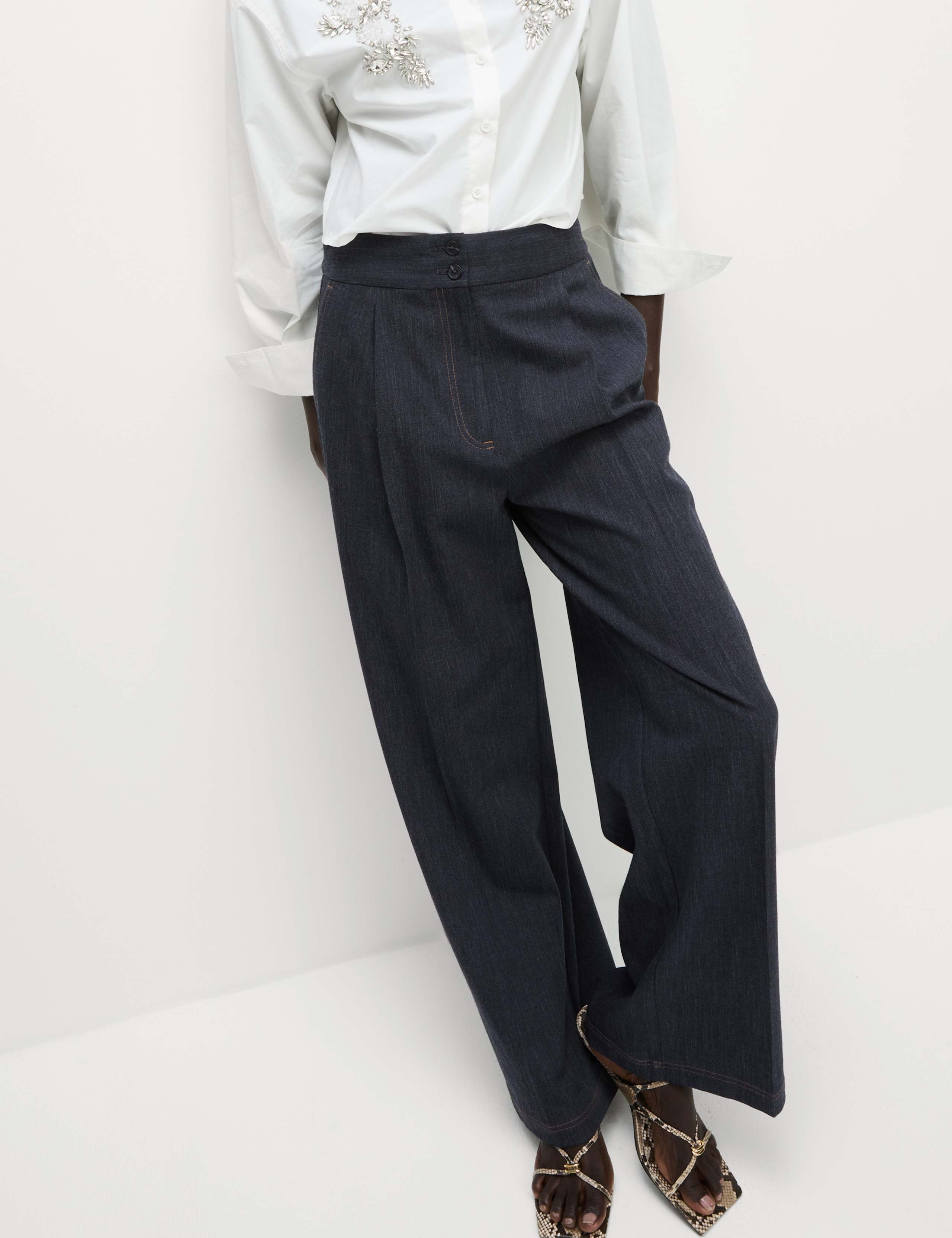 Cotton Blend Denim Look Wide Leg Trouser 3 of 5