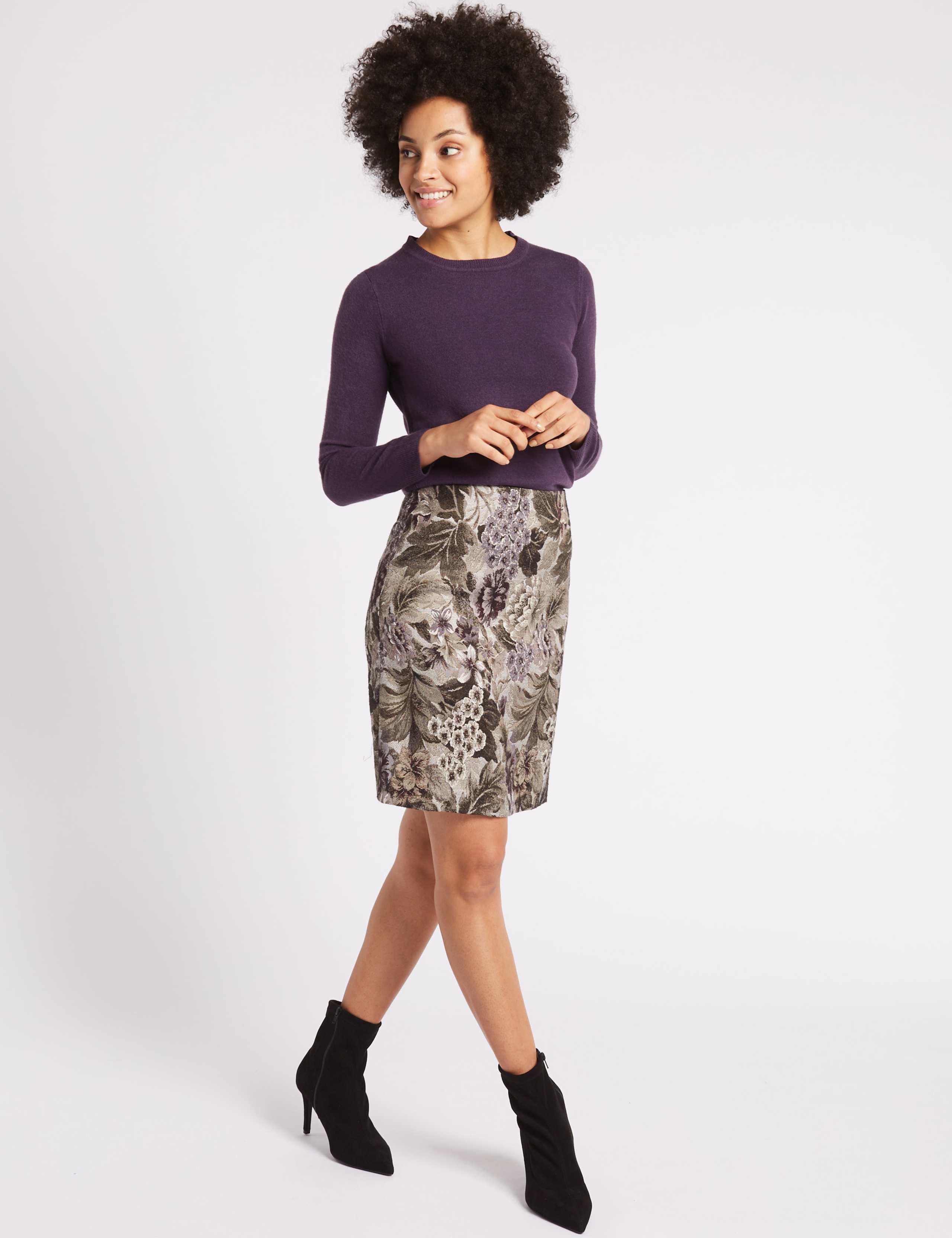 Jacquard Floral Print A-Line Mini Skirt 1 of 5