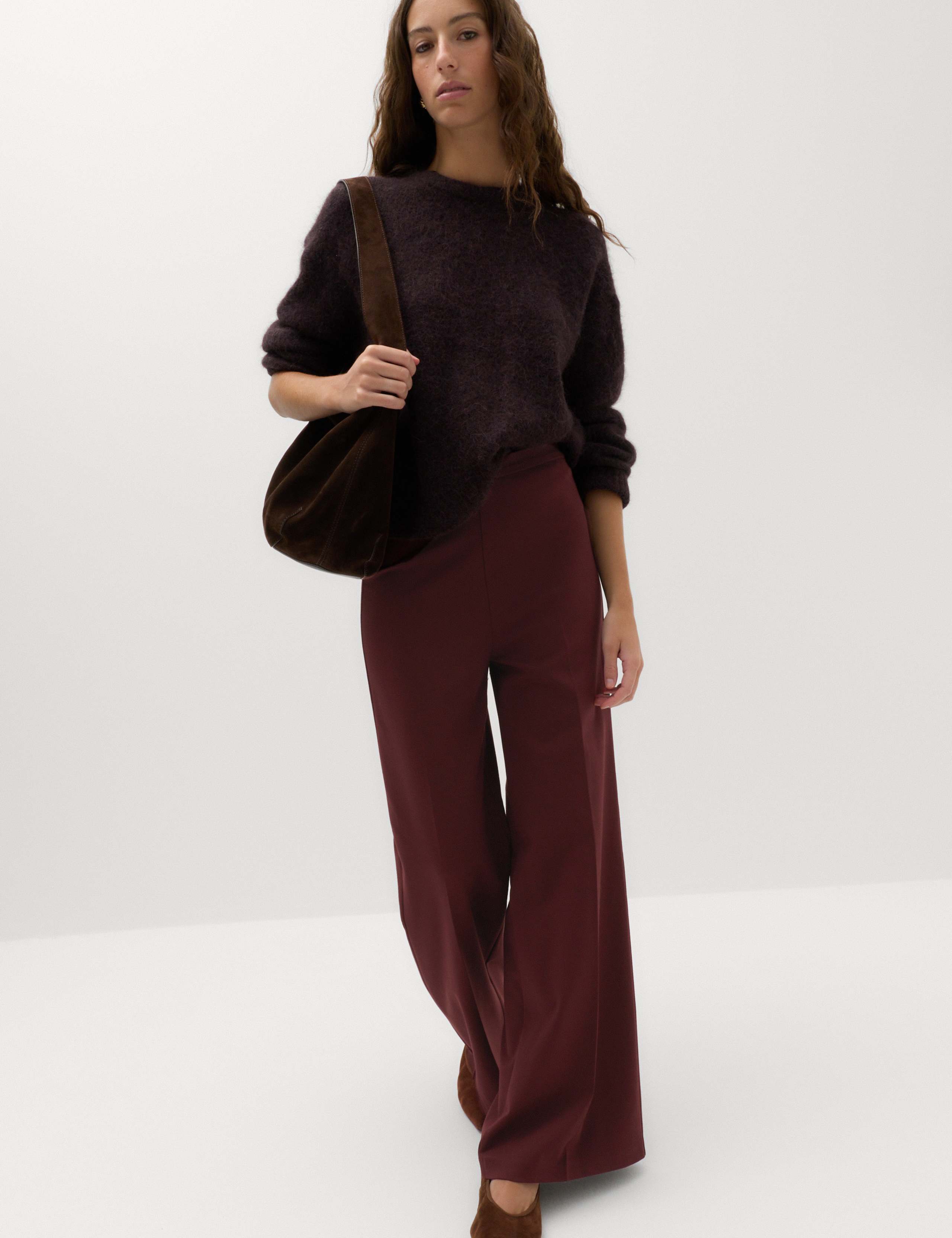 Jersey Wide Leg Trousers with Stretch 1 of 5