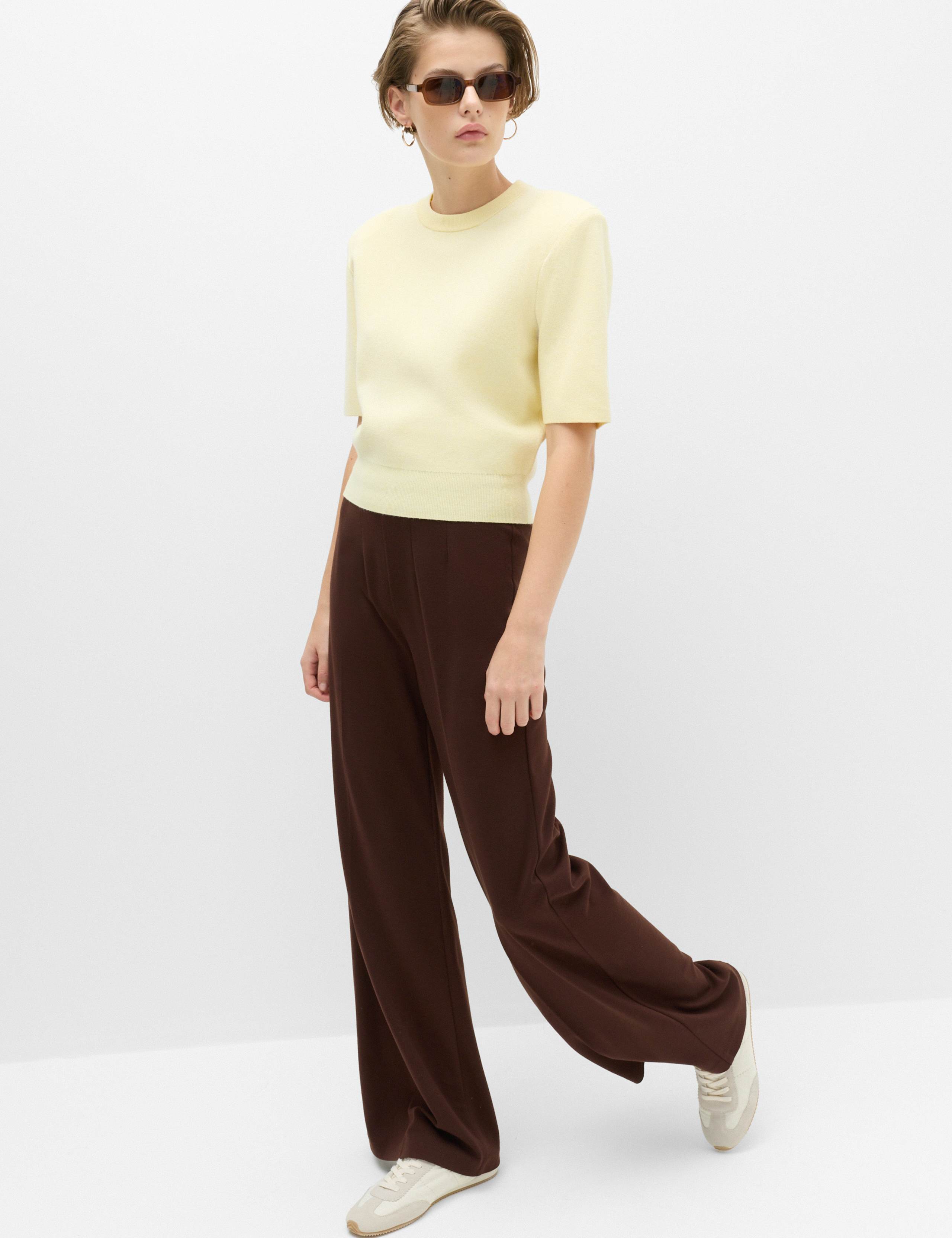 Jersey Wide Leg Trousers with Stretch 1 of 6