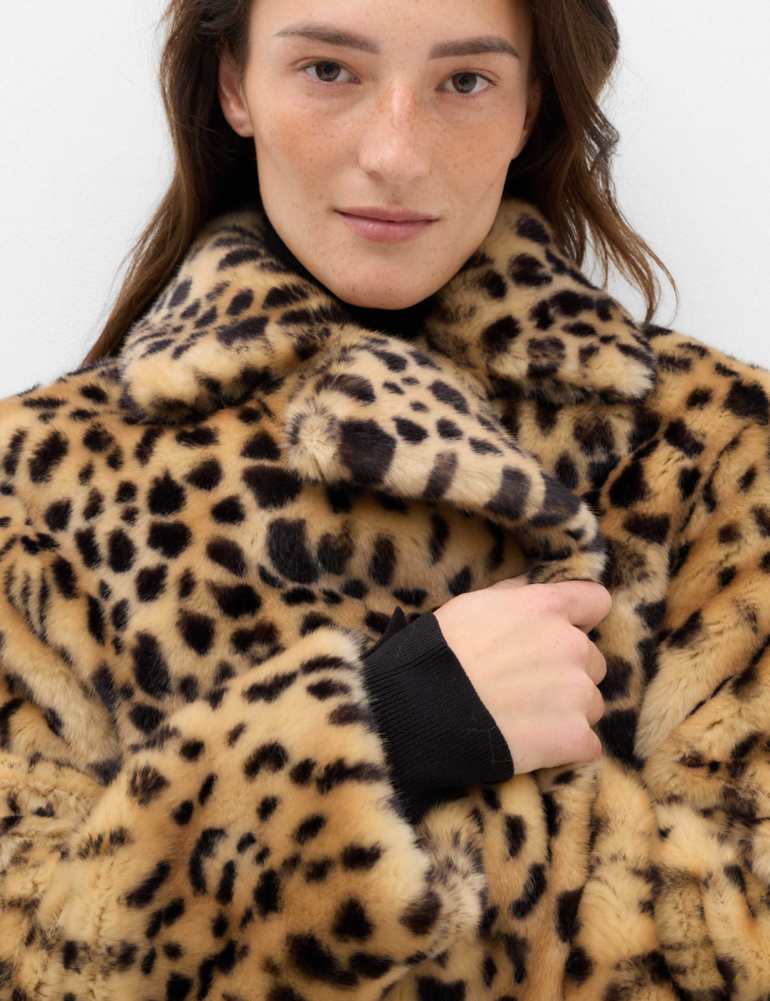Faux Fur Leopard Print Single Breasted Longline Coat 3 of 6