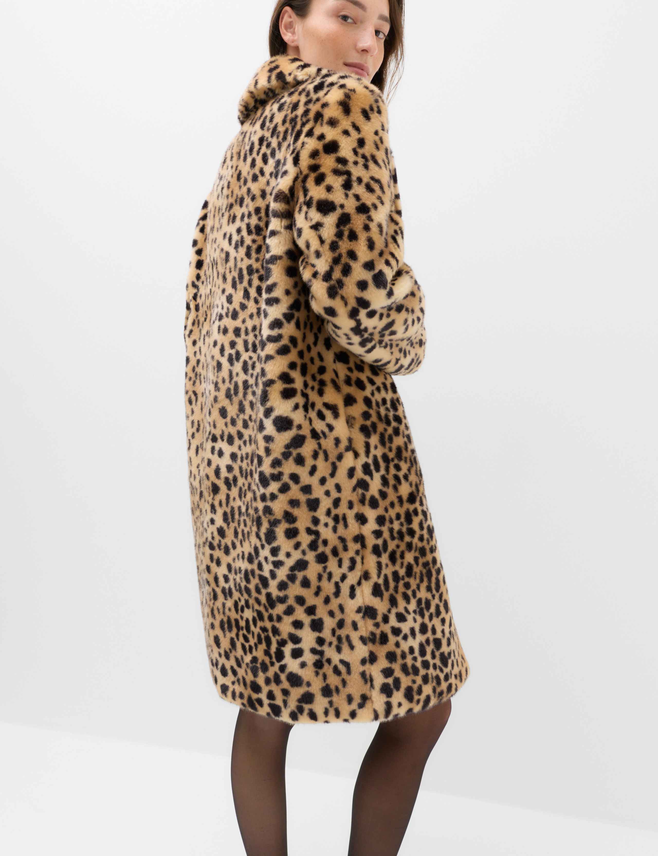 Faux Fur Leopard Print Single Breasted Longline Coat 4 of 6