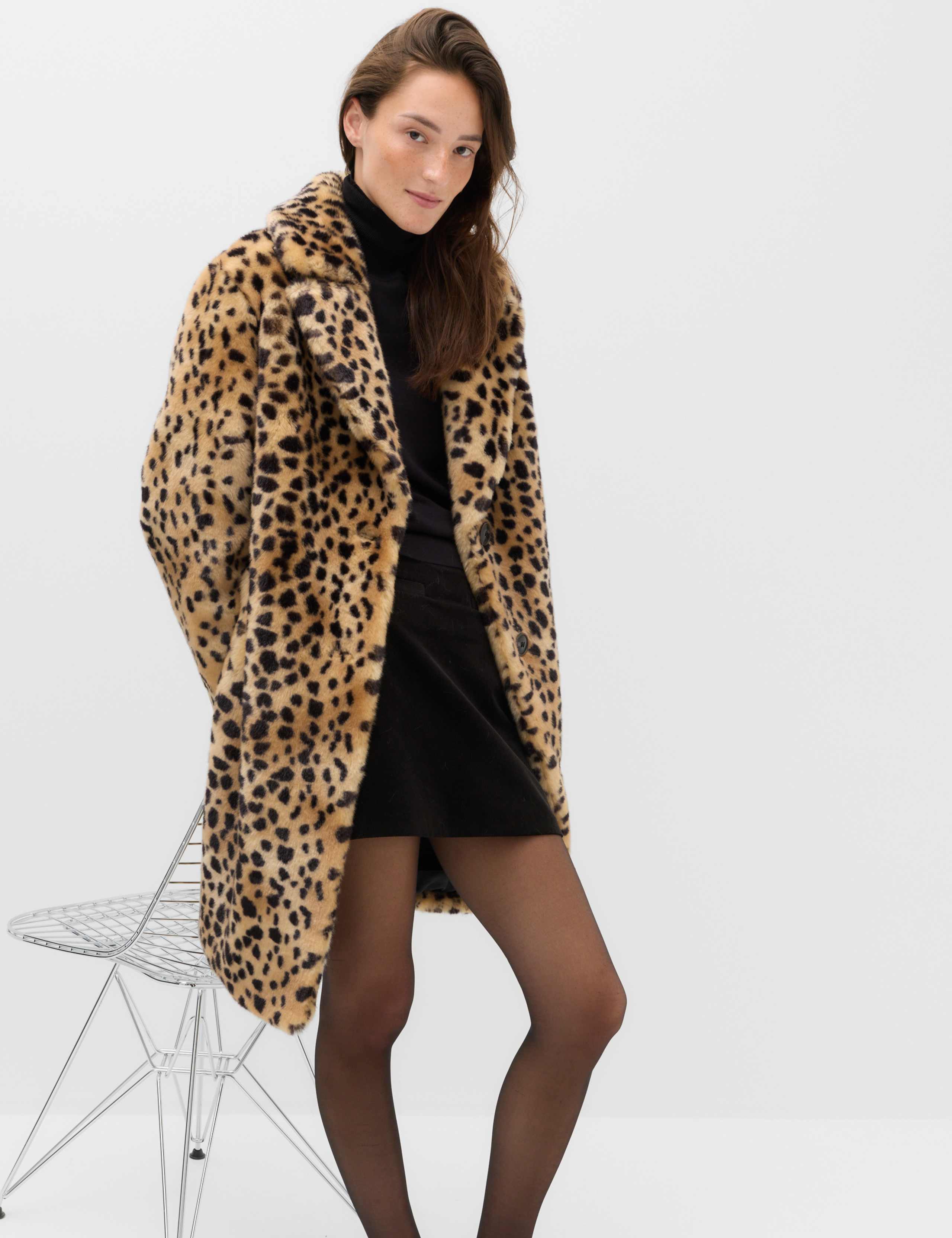 Faux Fur Leopard Print Single Breasted Longline Coat 6 of 6