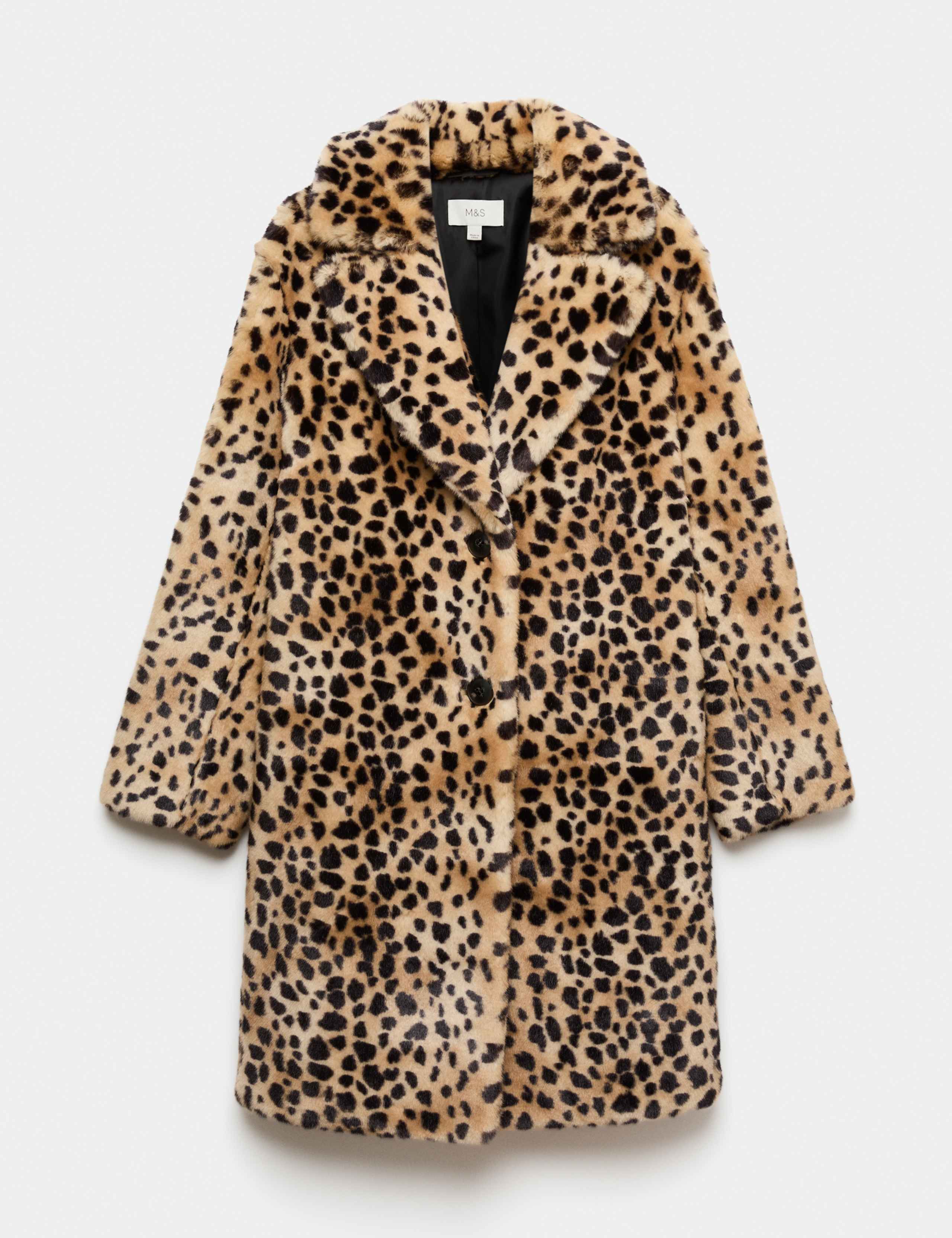 Faux Fur Leopard Print Single Breasted Longline Coat 2 of 6