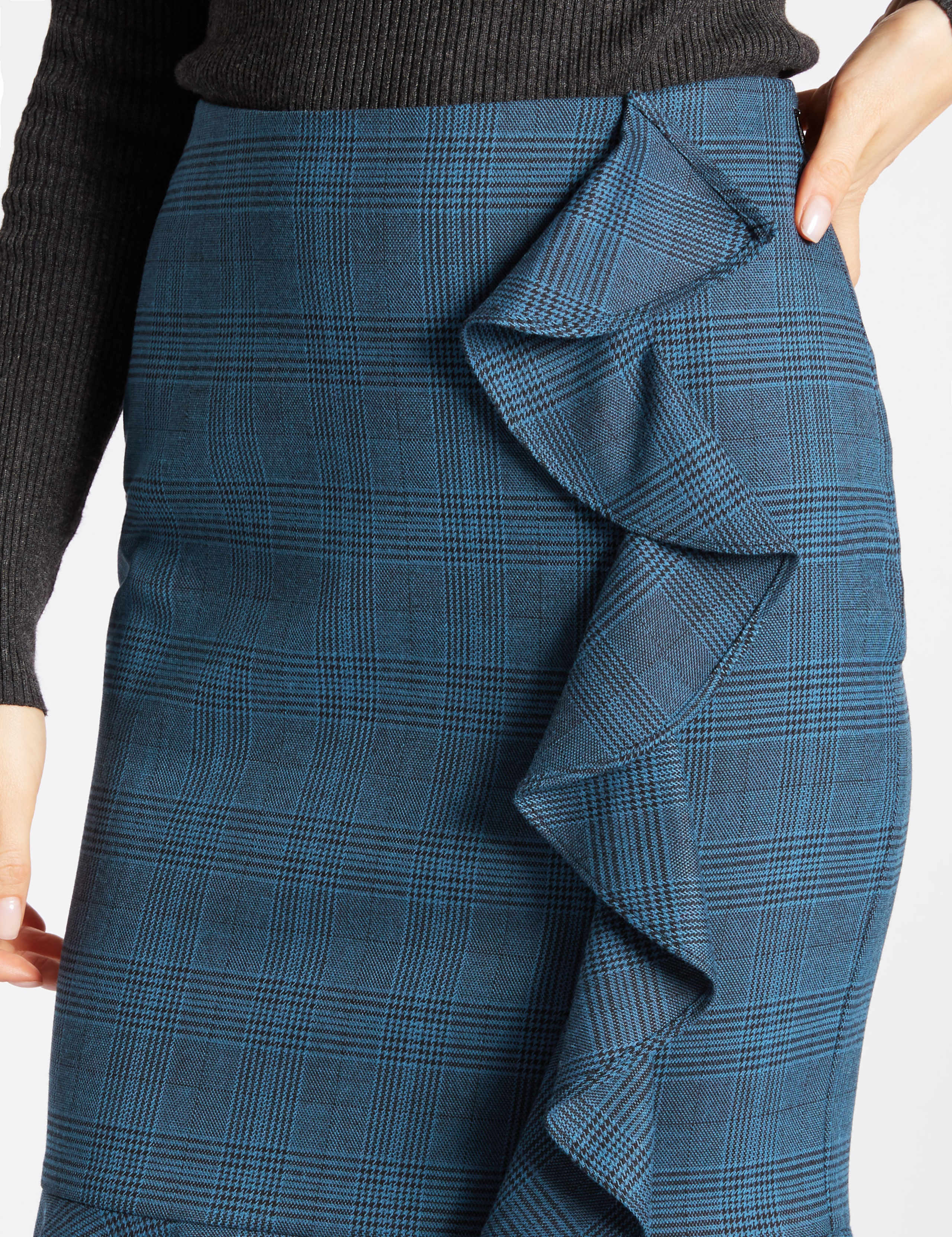 Checked Ruffle Pencil Midi Skirt 4 of 5