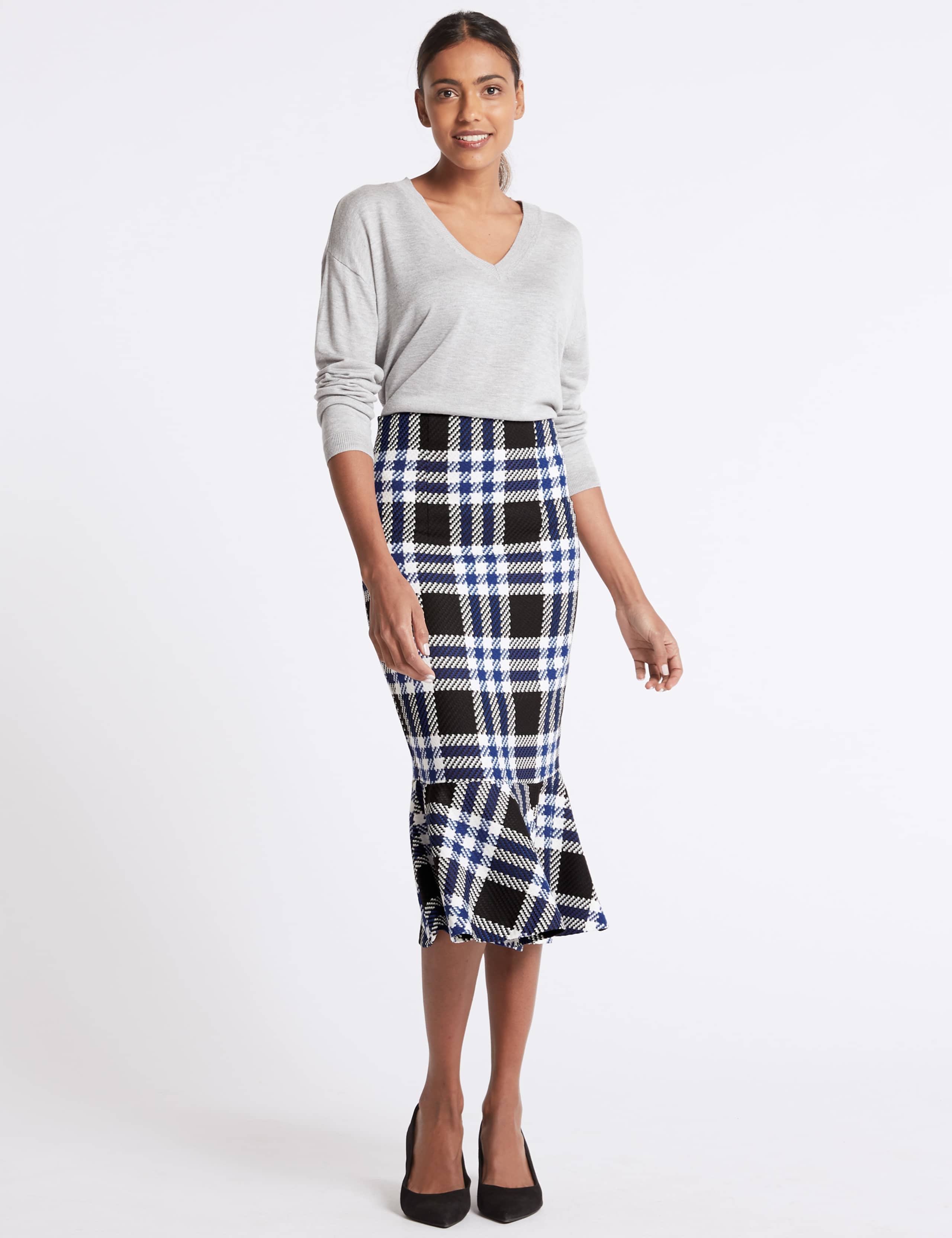 Checked Fish Tail Midi Skirt 1 of 6