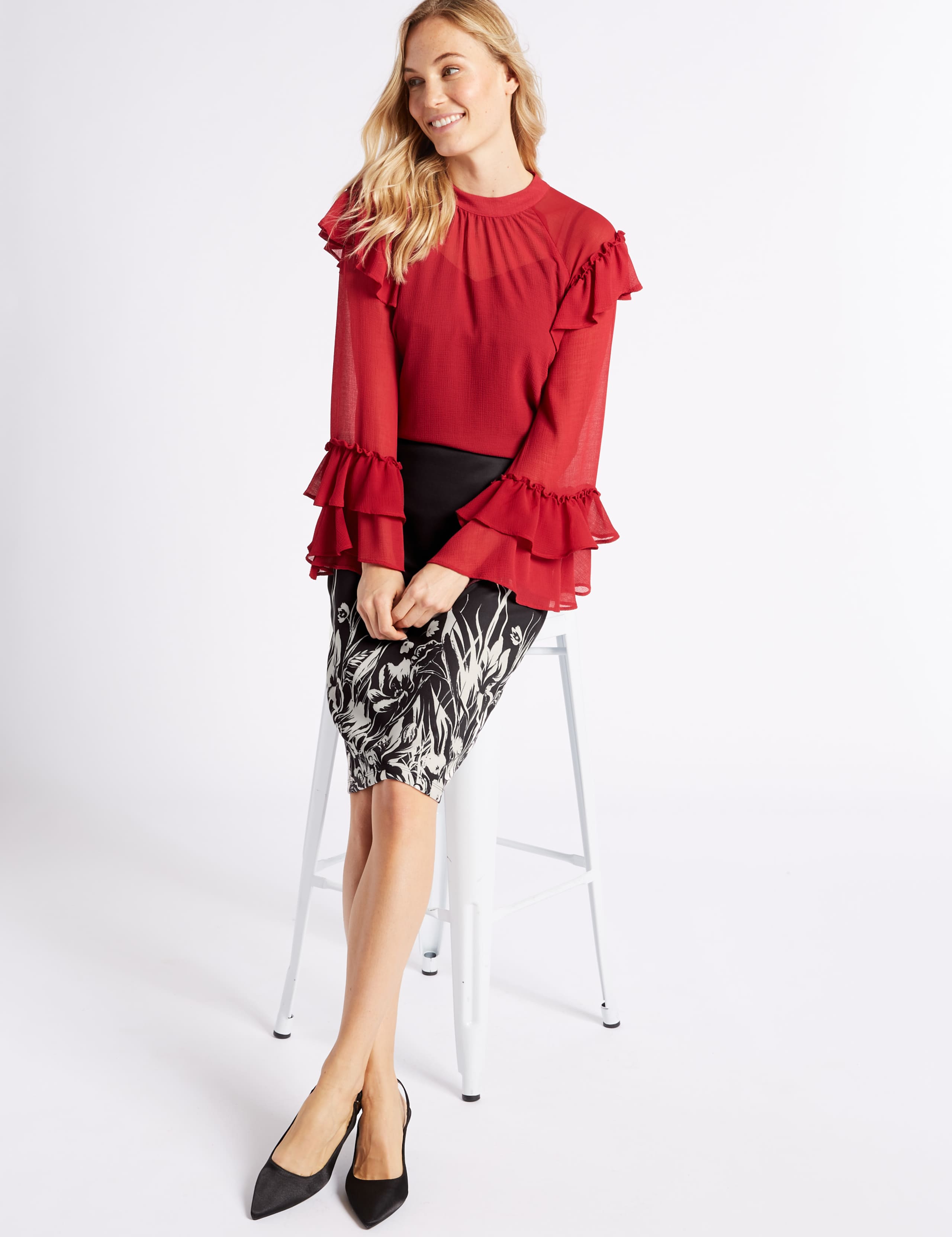 Floral Print Pencil Midi Skirt 3 of 5