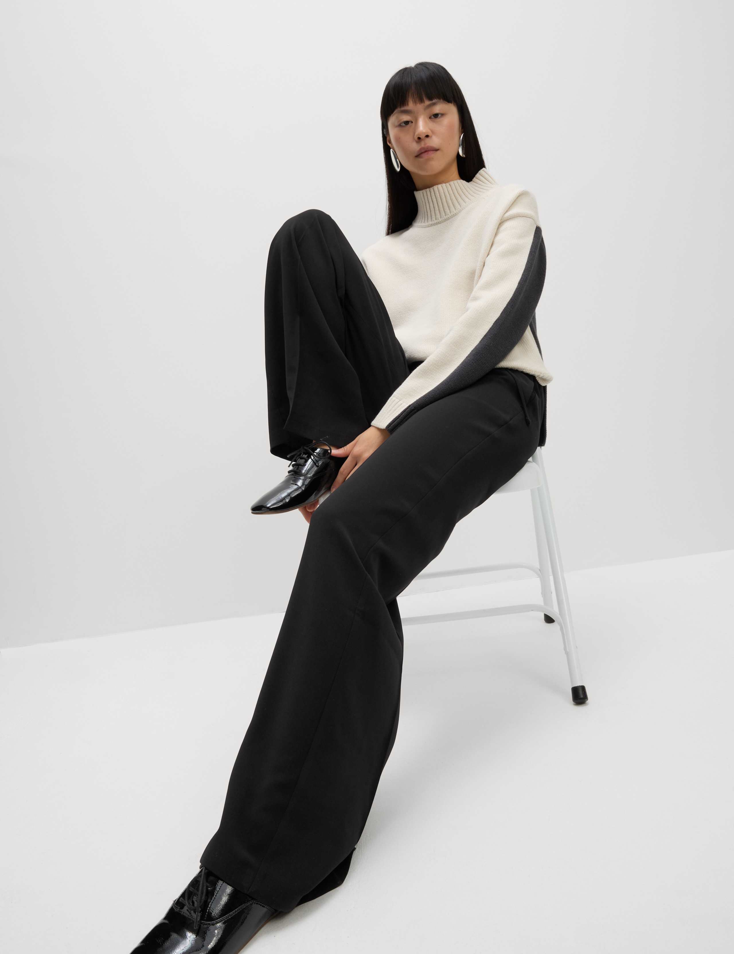 Crepe Elasticated Waist Wide Leg Trousers 1 of 6