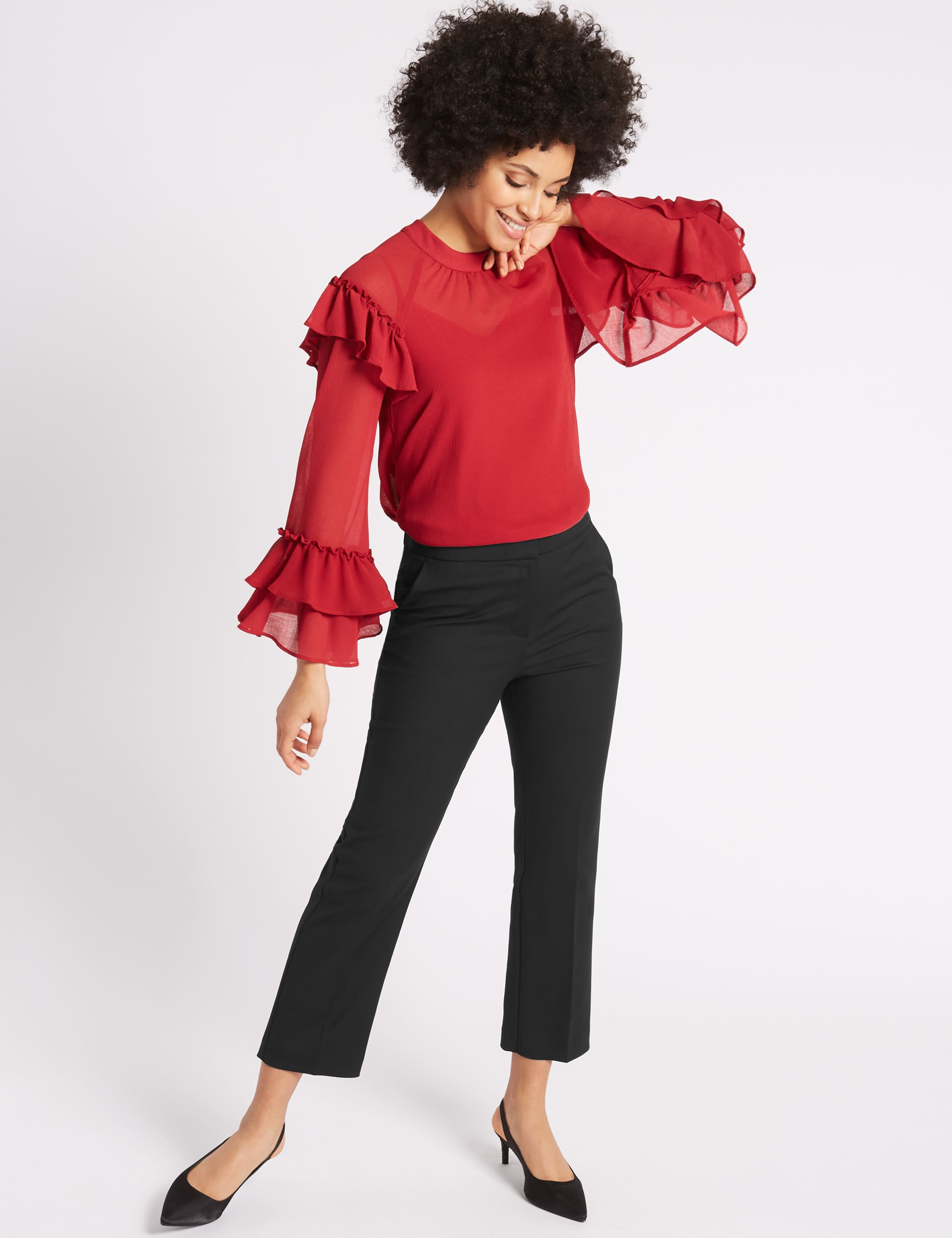 Elastic Back Cropped Straight Leg Trousers 1 of 6