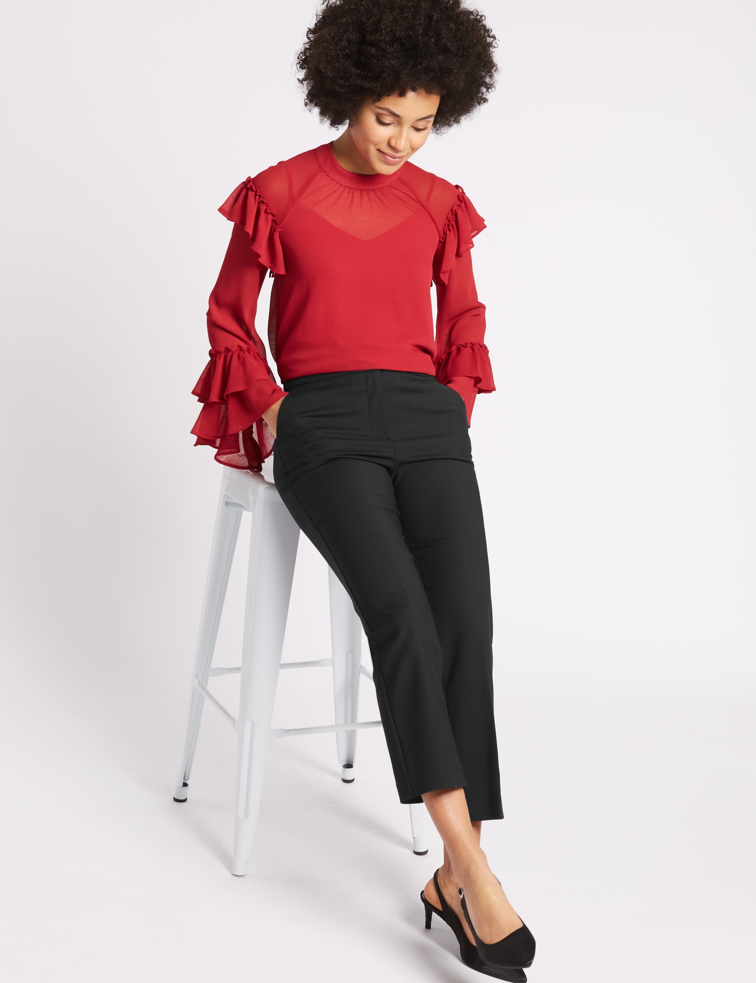 Elastic Back Cropped Straight Leg Trousers 3 of 6