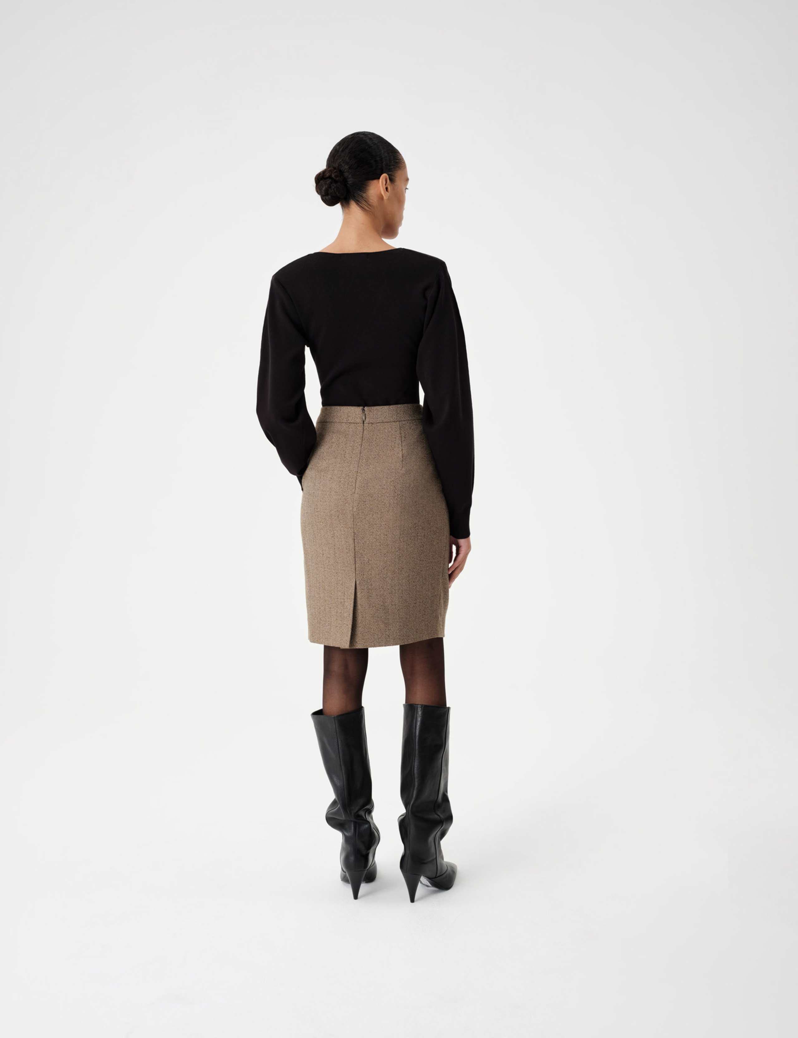 Tweed Herringbone Knee Length Tulip Skirt 5 of 6