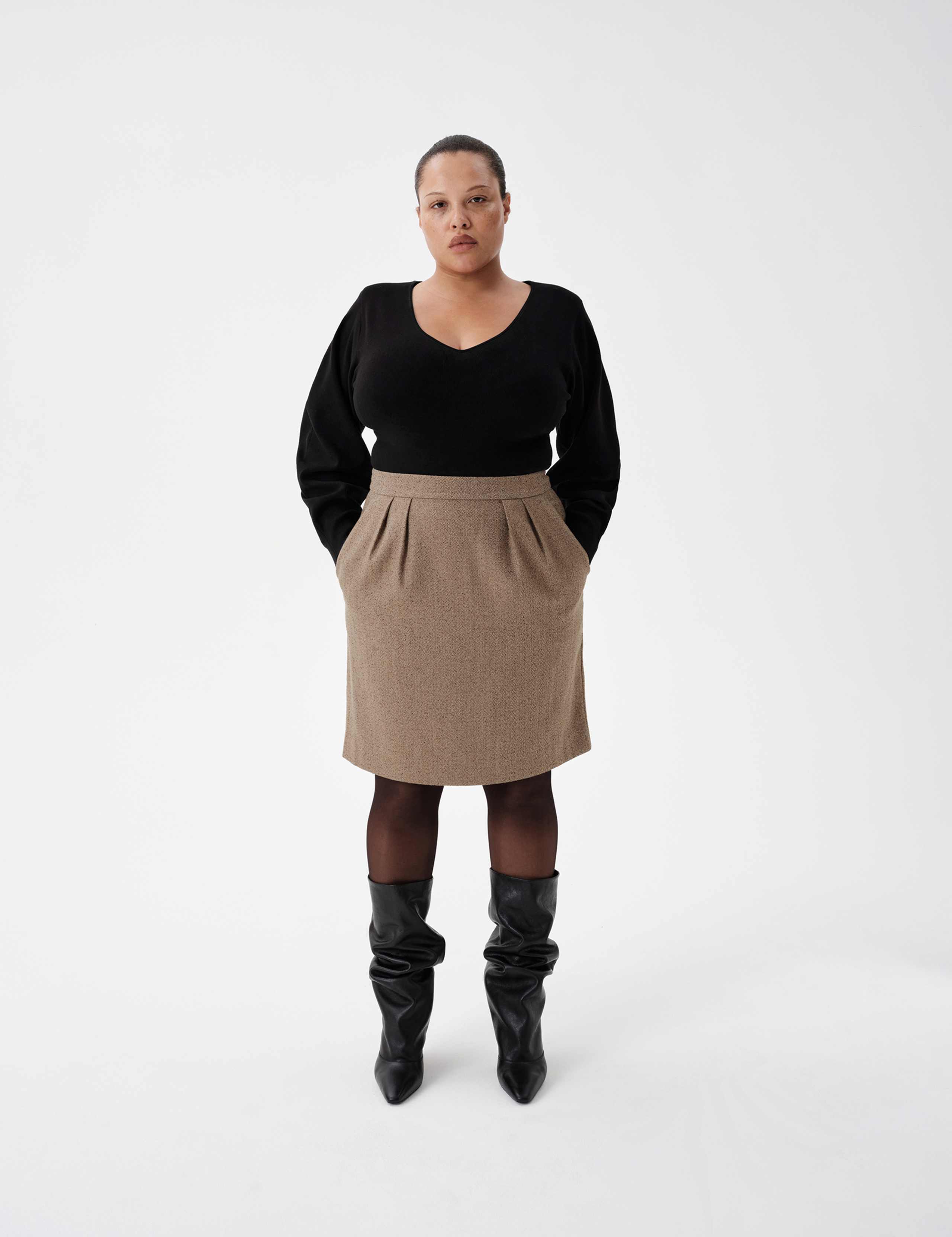 Tweed Herringbone Knee Length Tulip Skirt 6 of 6
