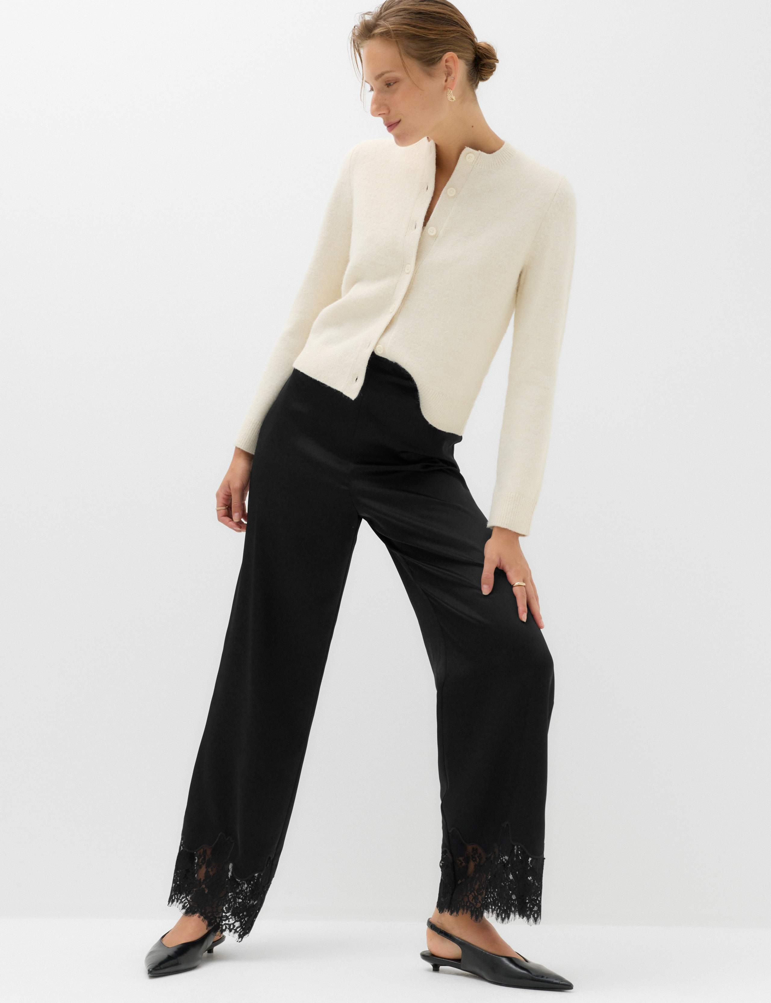 Satin Lace Hem Straight Leg Trousers 4 of 6