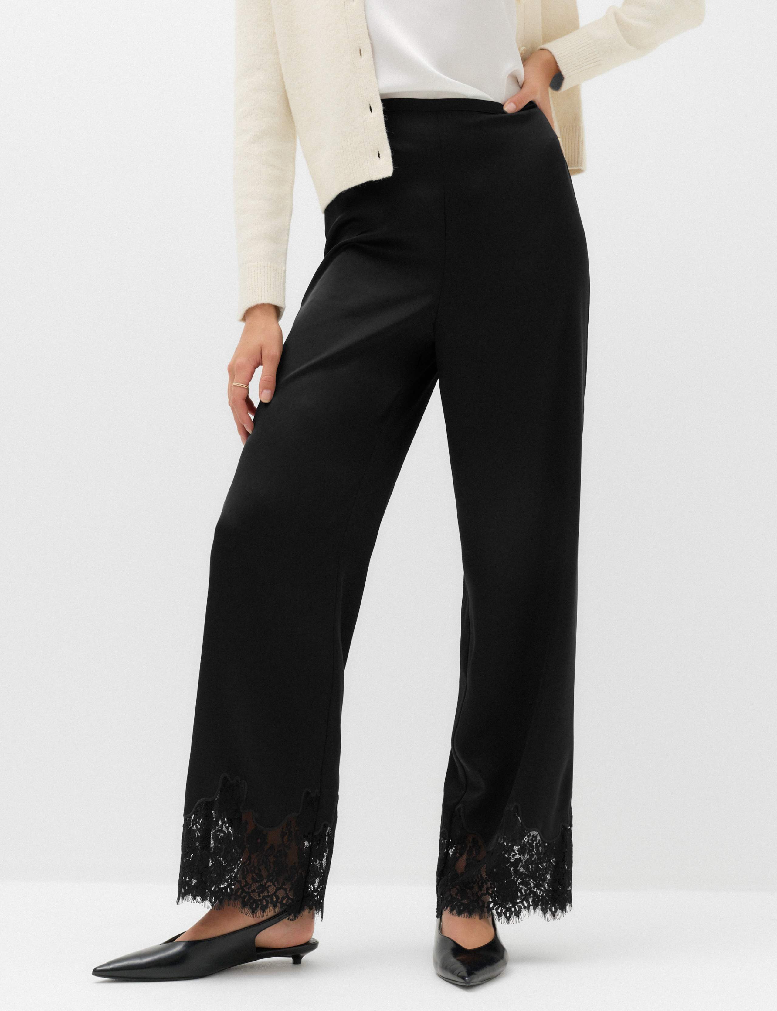 Satin Lace Hem Straight Leg Trousers 6 of 6