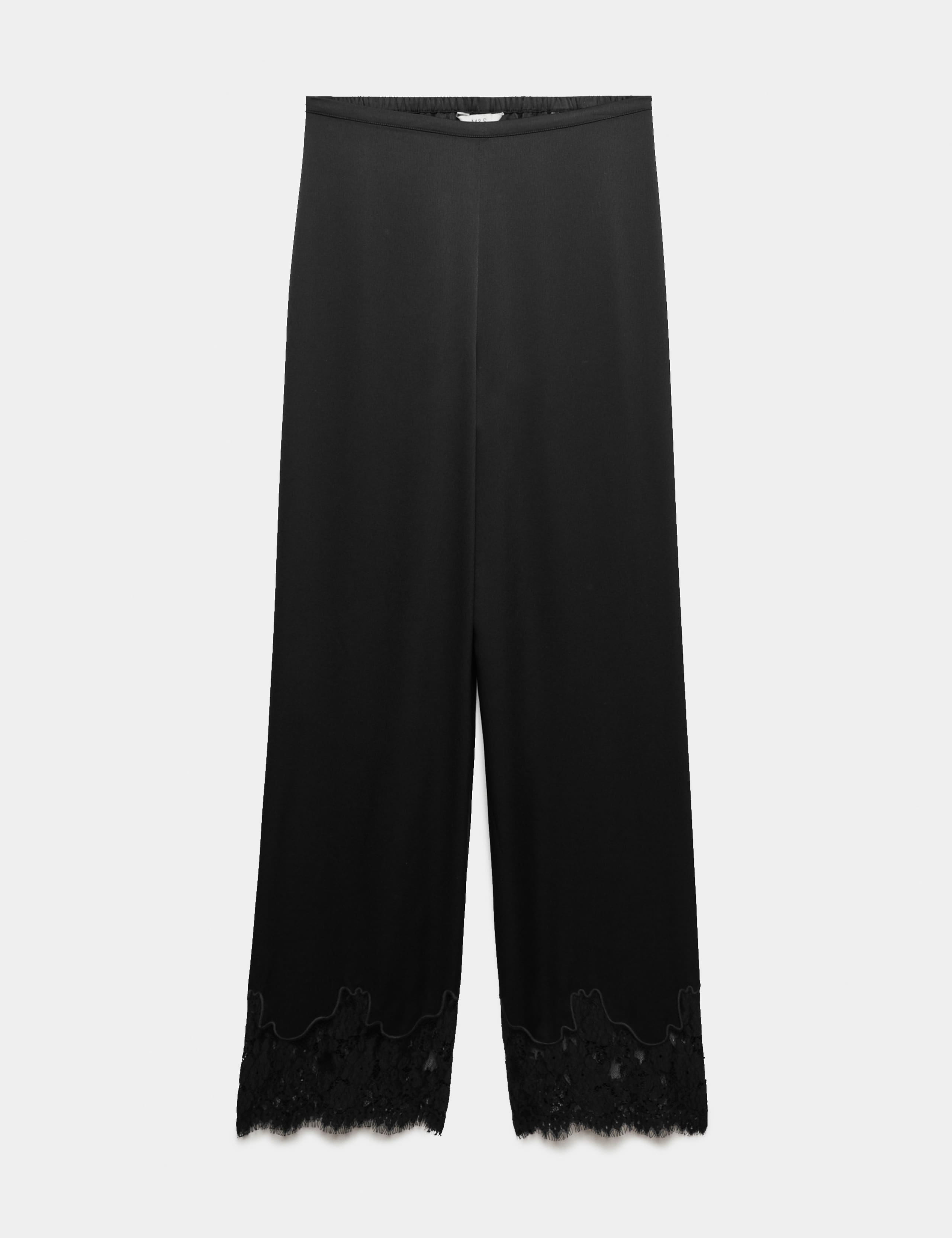 Satin Lace Hem Straight Leg Trousers 2 of 6